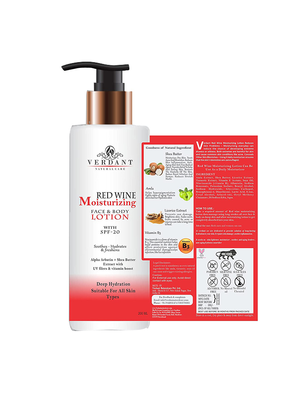 

Verdant Natural Care Red Wine Moisturizing Body Lotion With SPF 20, Na