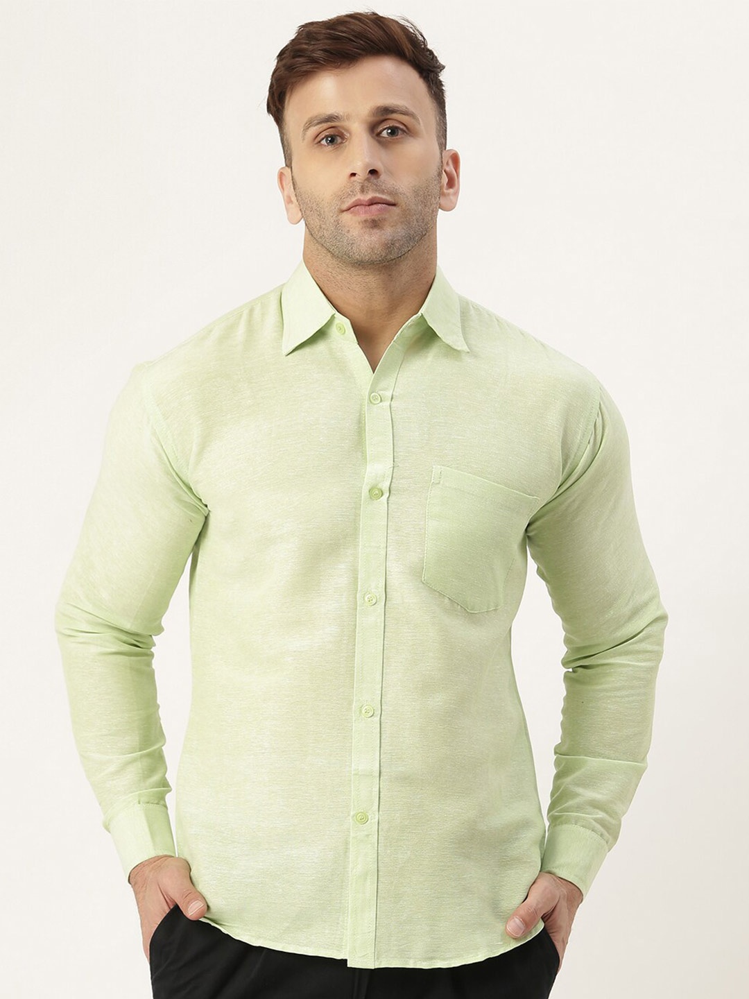 

RIAG Men Green Casual Full Sleeves Spread Collar Shirt