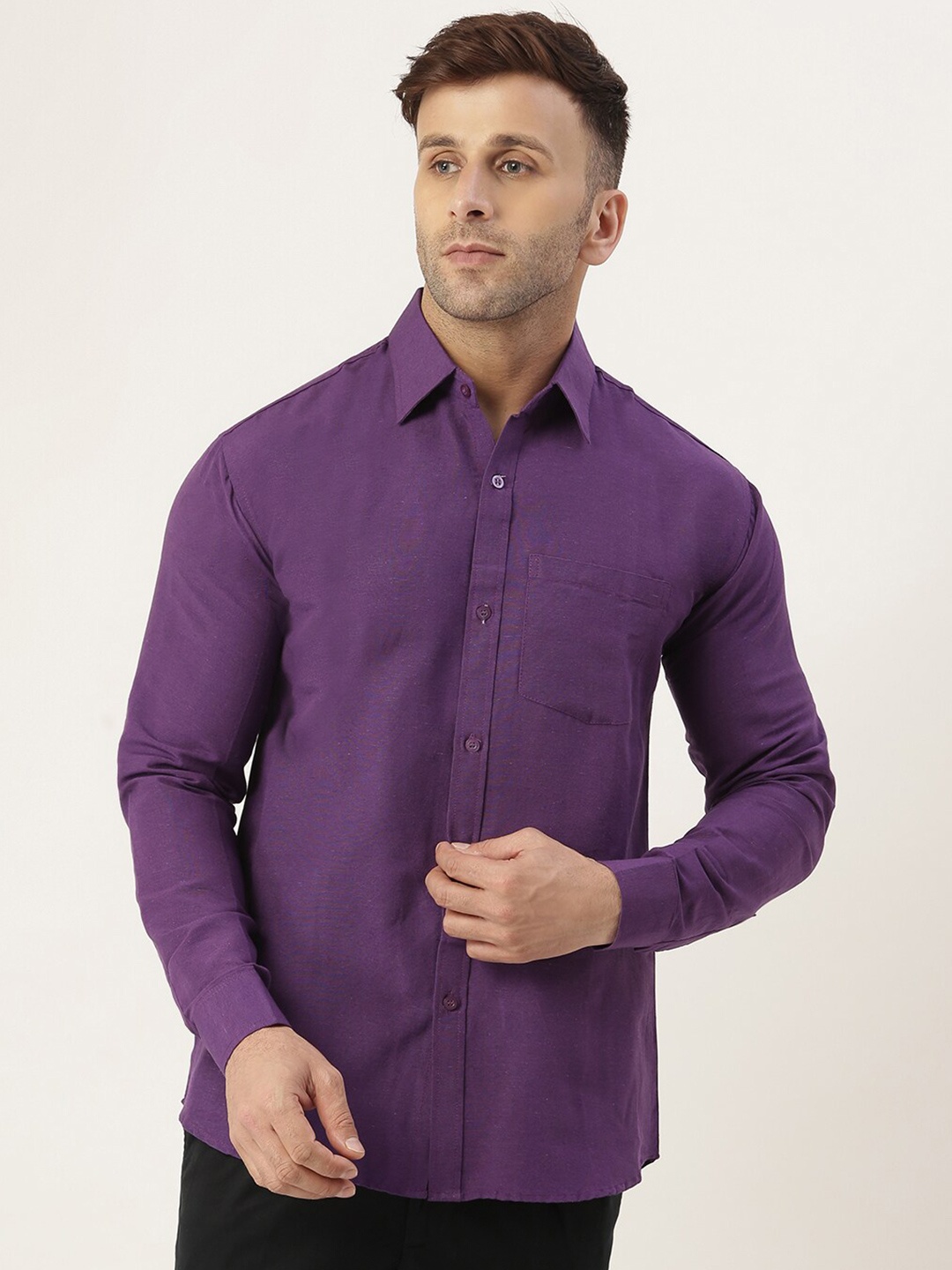 

RIAG Men Purple Solid Full Sleeves Casual Shirt