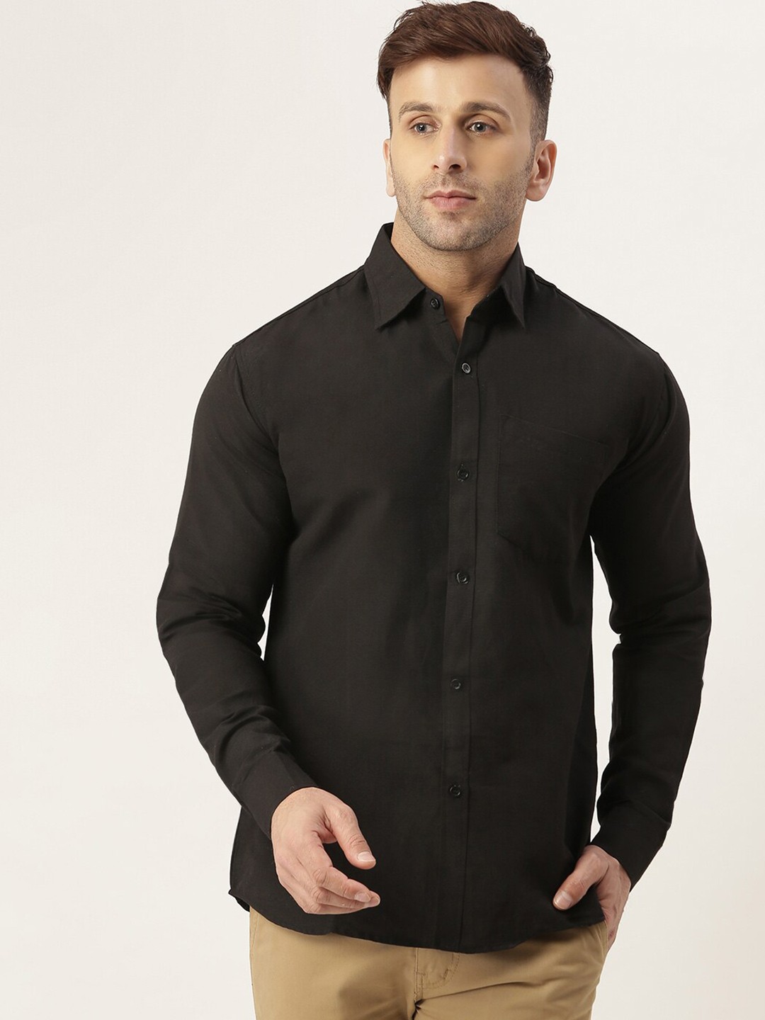 

RIAG Men Black Solid Casual Full Sleeves Shirt