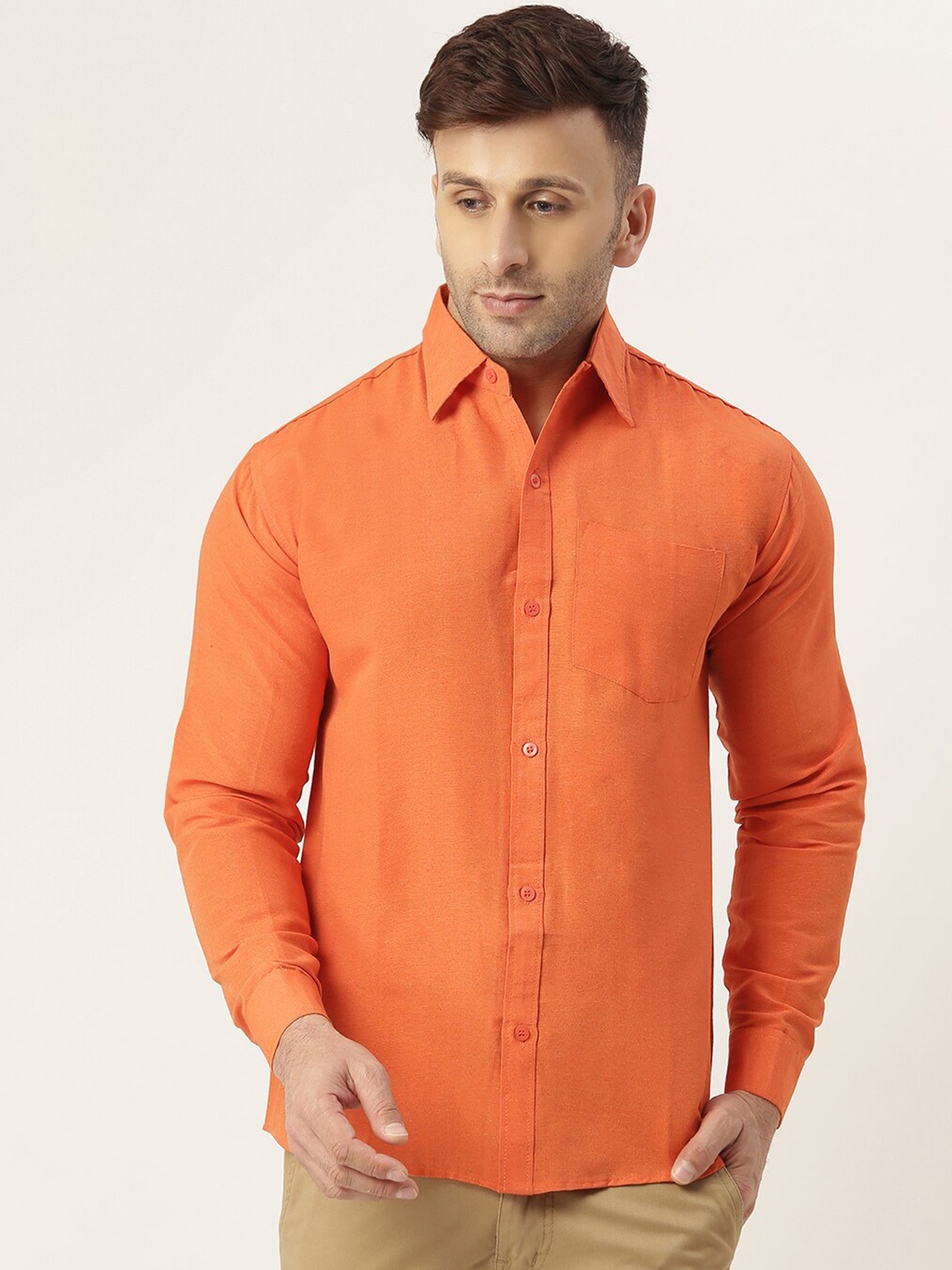 

RIAG Men Orange Casual Shirt
