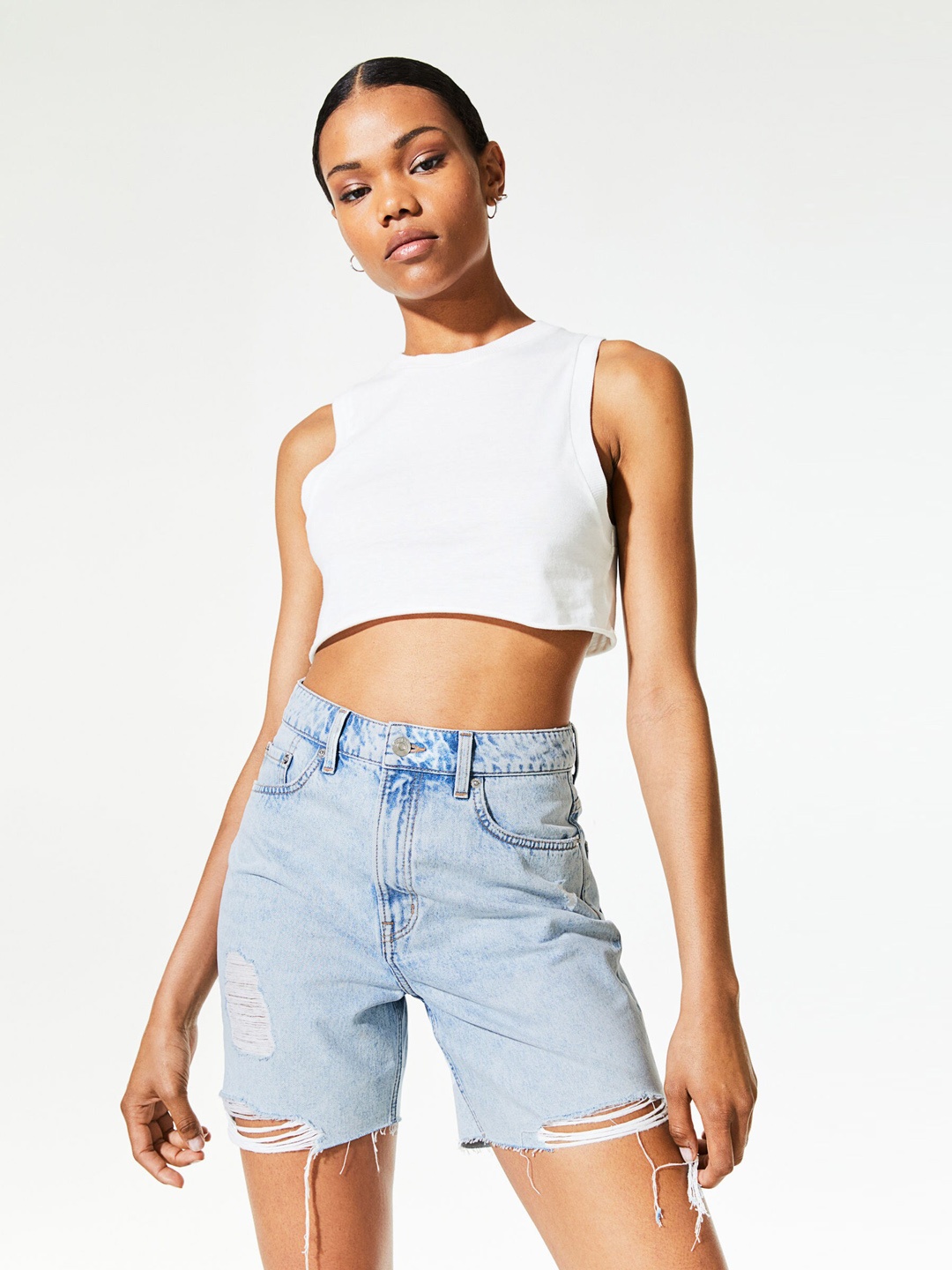 

H&M Blue High Waist Bermuda Shorts