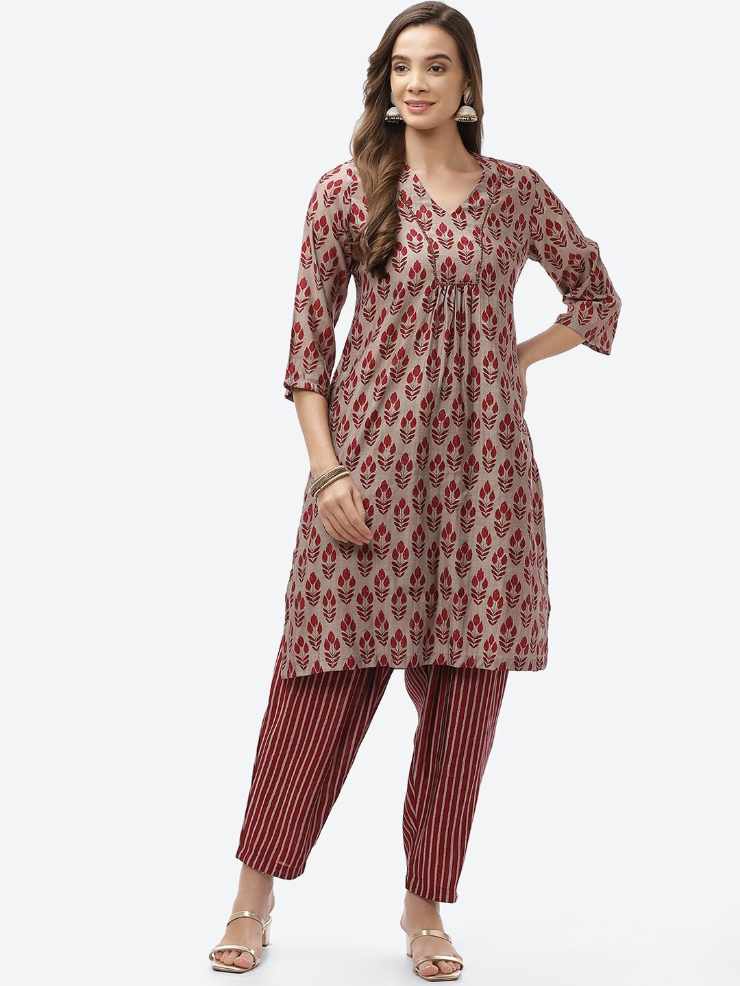 

Biba Women Maroon Ethnic Motif Printed Kurta Set