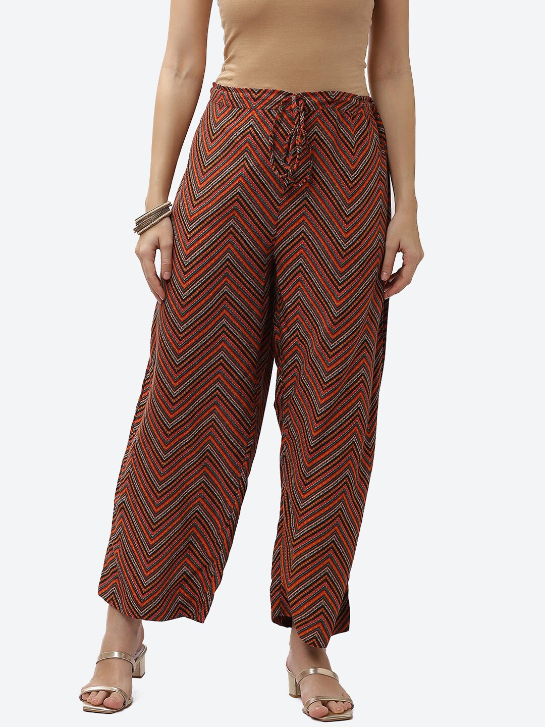 

Biba Women Rust Striped Ethnic Palazzos