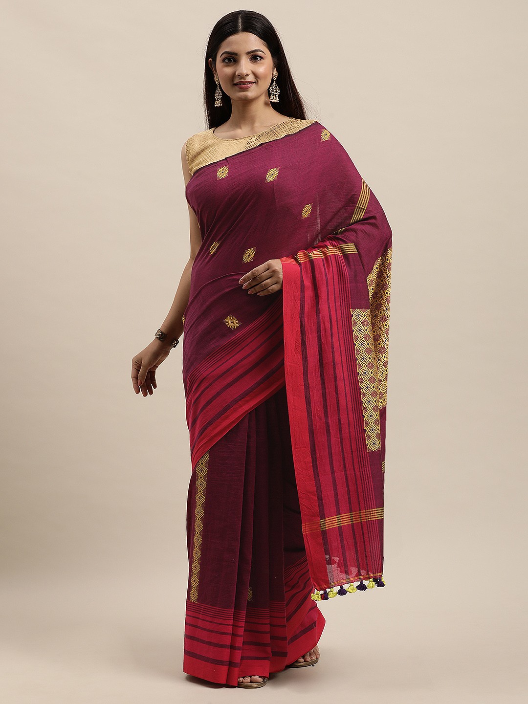 

ArtEastri Magenta Woven Design Assamese Cotton Saree