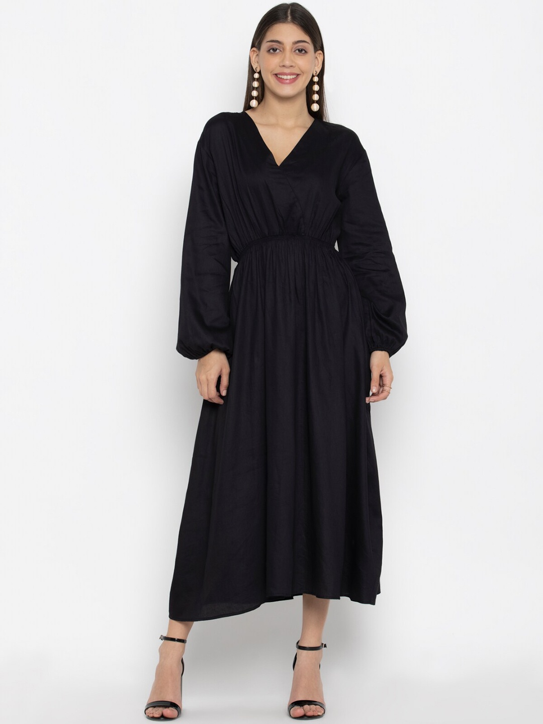 

OCTICS Women Black Midi Dress