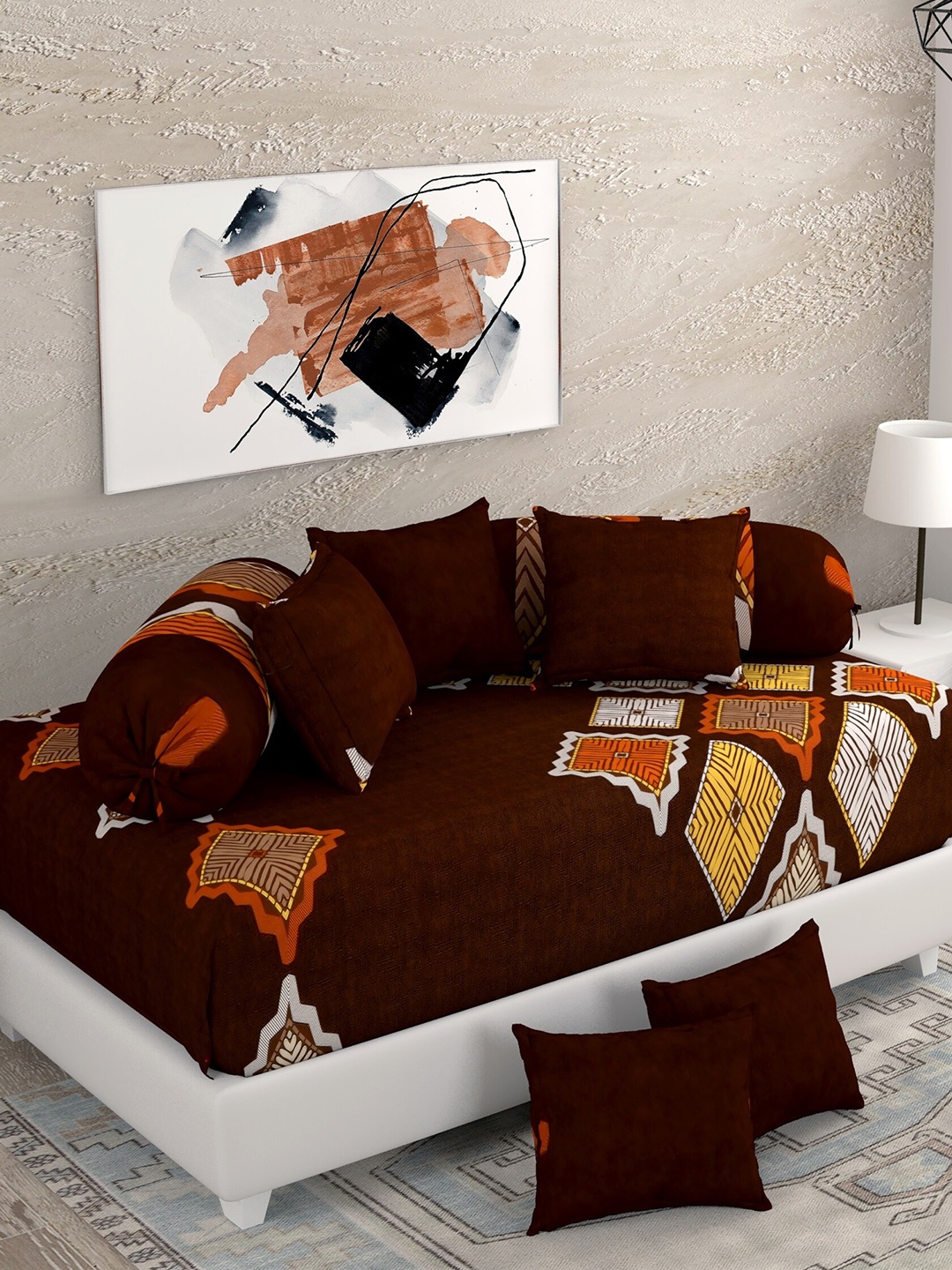 

Salona Bichona Brown Printed Pure Cotton 120 TC Diwan Set (Set Of 8)