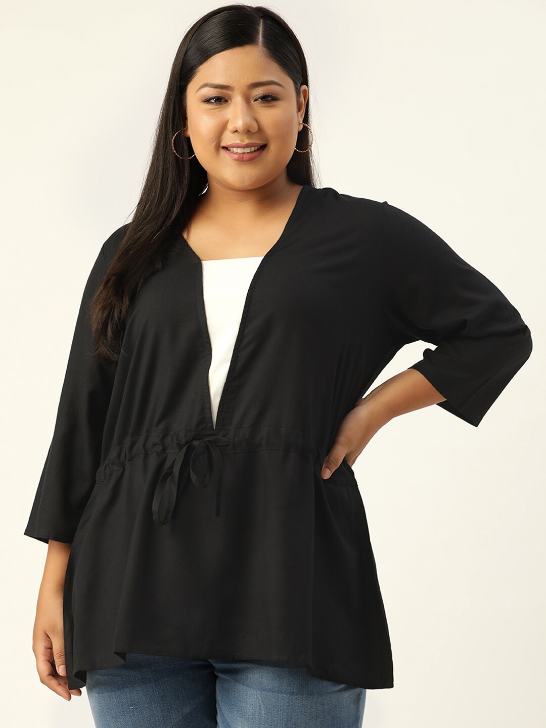 

theRebelinme Plus Size Women Black Solid Top