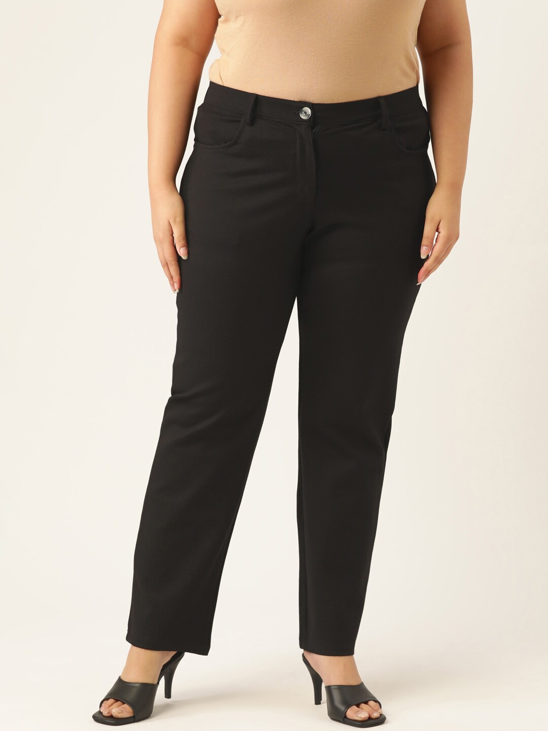 

theRebelinme Women Black Smart Straight Fit High-Rise Trousers
