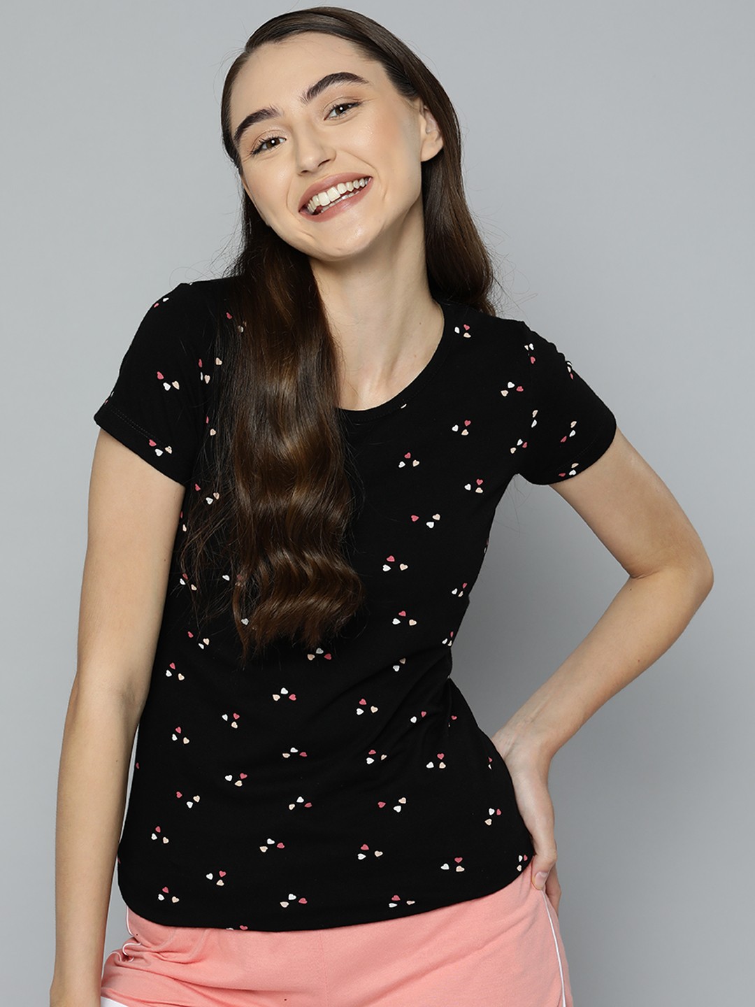 

HERE&NOW Women Black Conversational Print Pure Cotton Lounge T-shirt