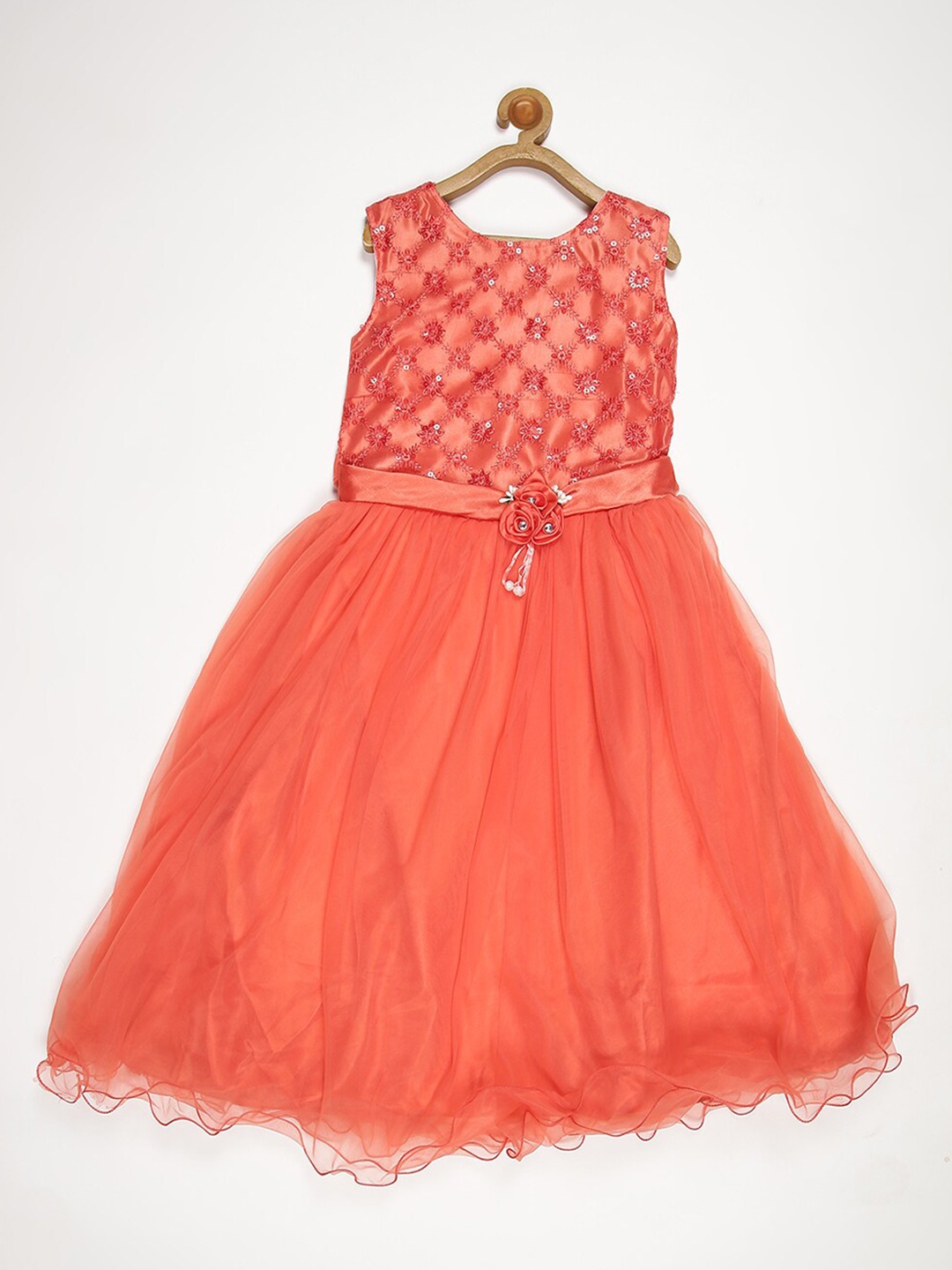 

V2 Value & Variety Peach-Coloured Embellished Net Maxi Dress