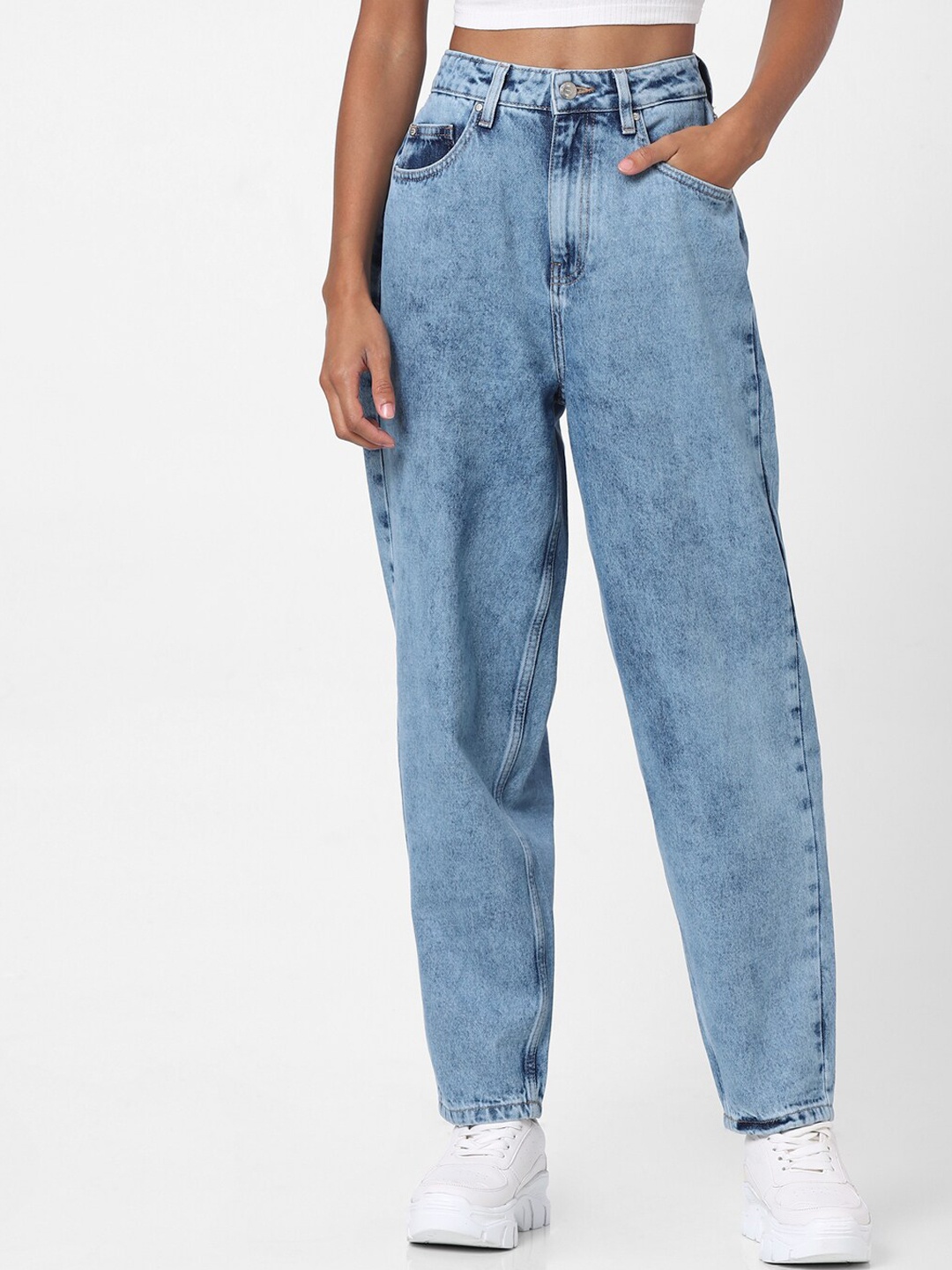 

ONLY Women Blue Straight Fit High-Rise Heavy Fade Jeans