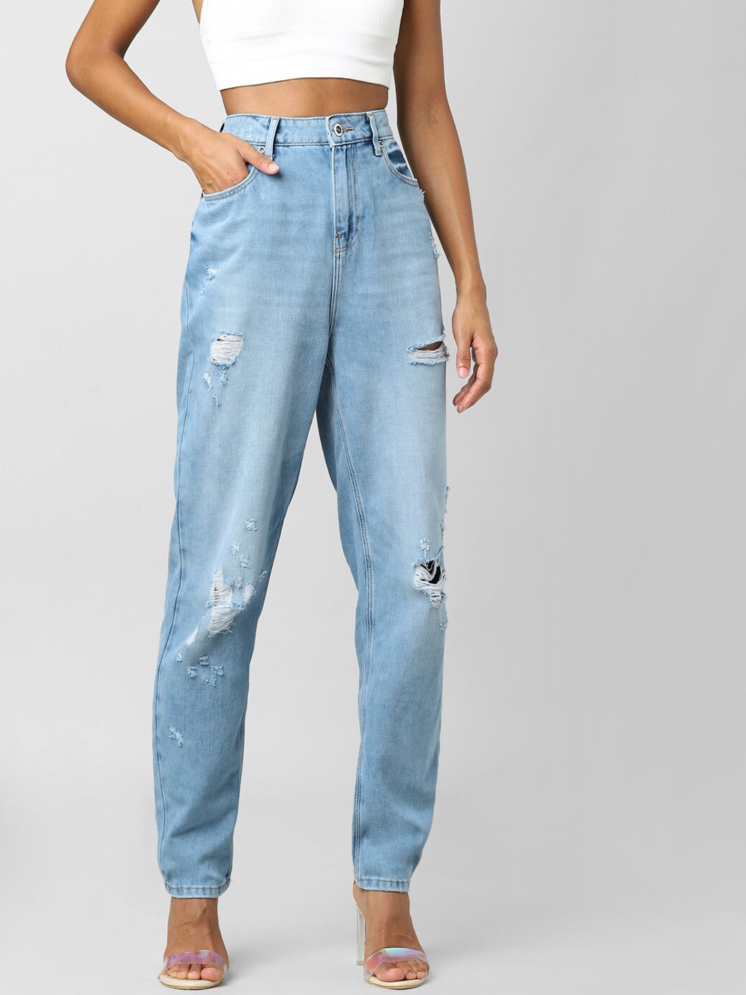 

ONLY UNIQUE COLLECTION Women Blue Straight Fit High-Rise Mildly Distressed Jeans