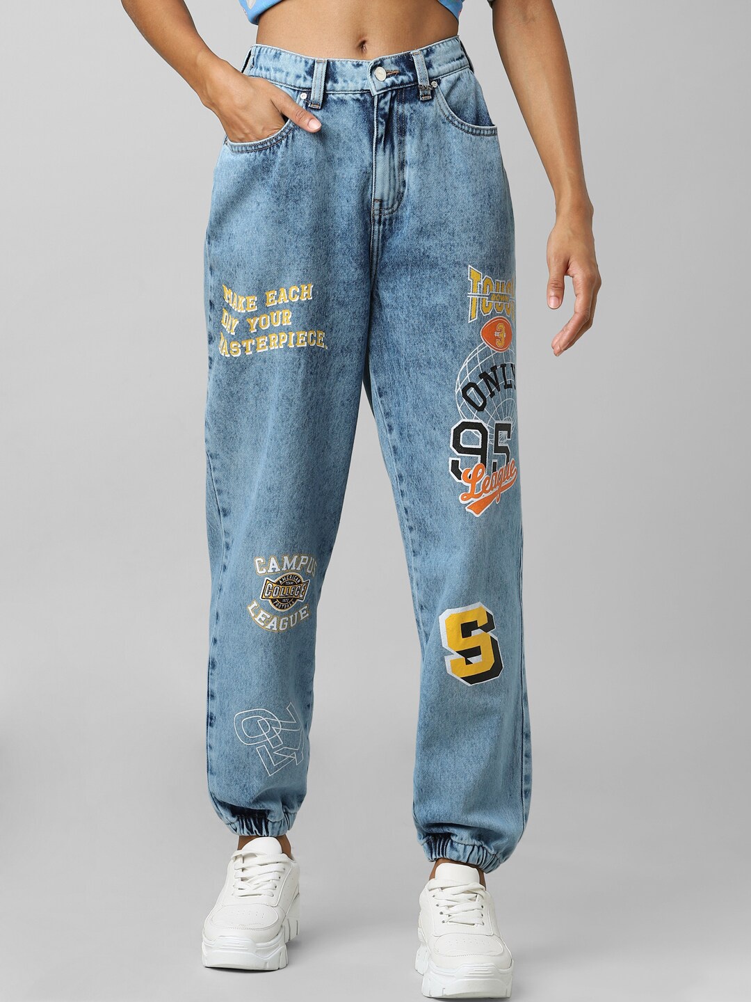 

ONLY Women Blue Jogger High-Rise Heavy Fade Jeans