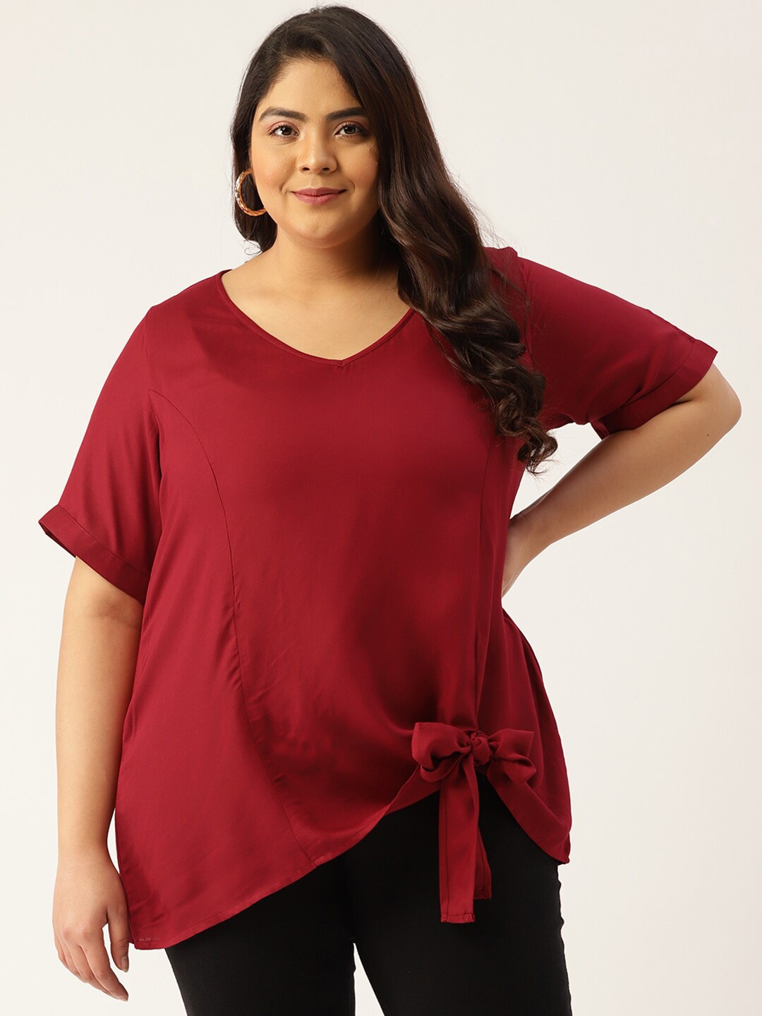 

theRebelinme Plus Size Maroon Solid Top