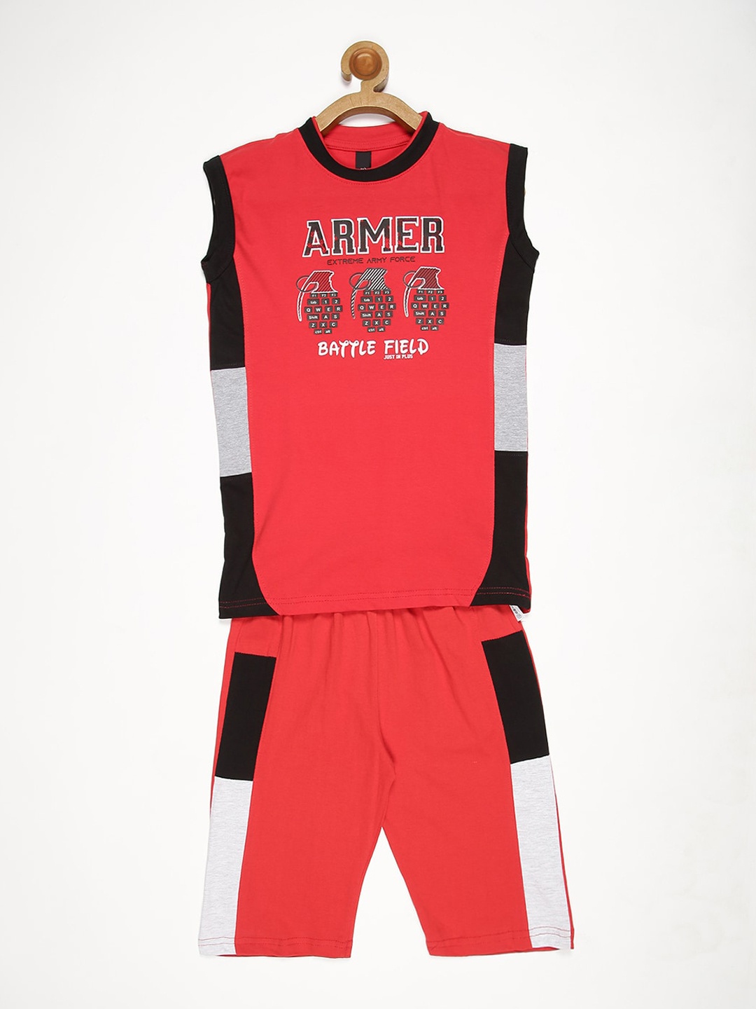 

V2 Value & Variety Boys Red & Black Colourblocked Clothing Set