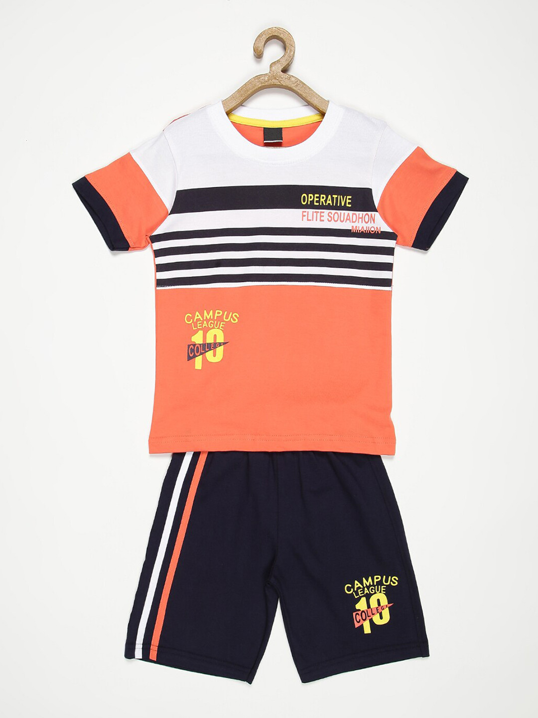 

V2 Value & Variety Boys Orange & Black Printed T-shirt with Shorts