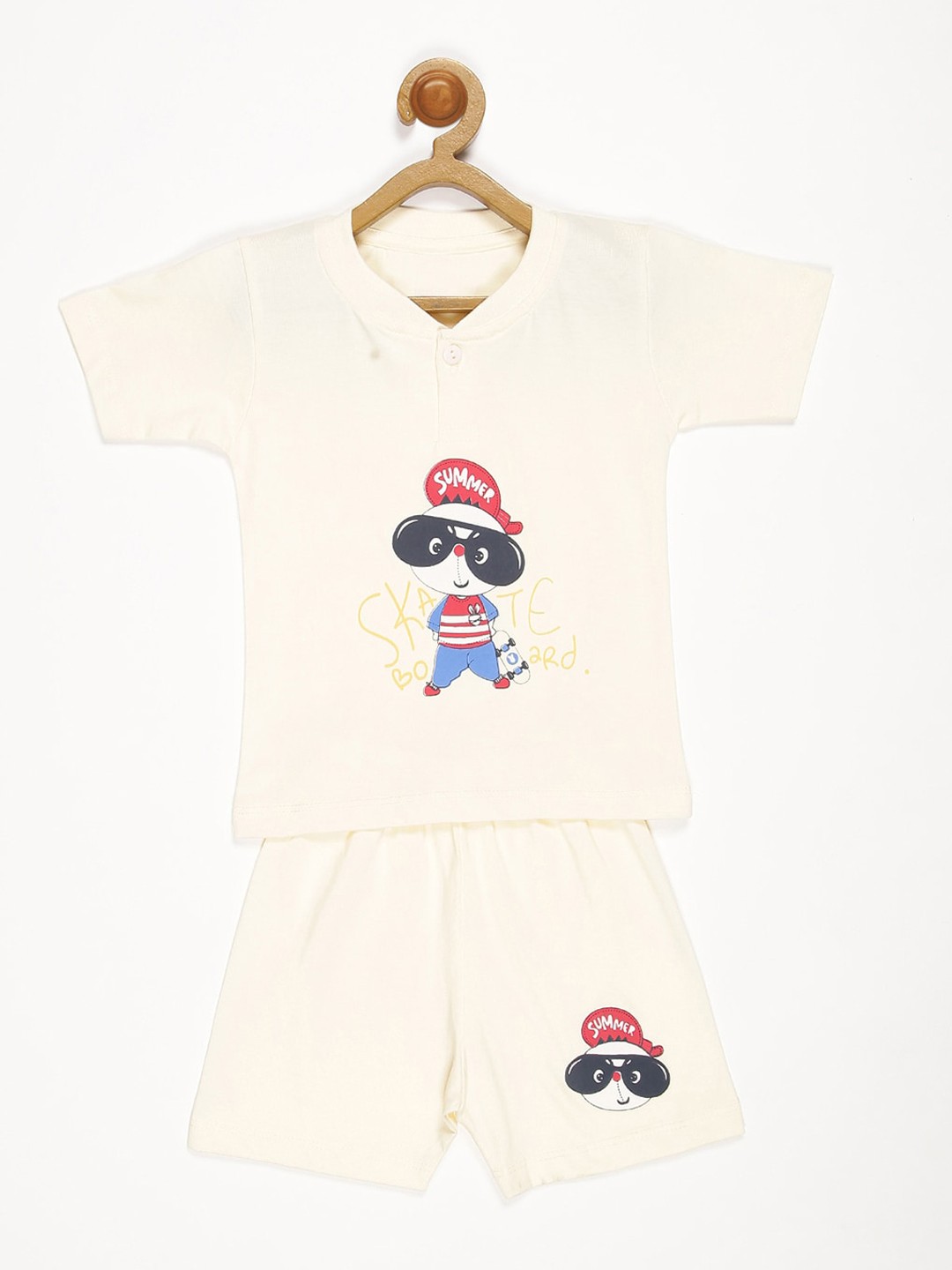

V2 Value & Variety Boys Beige & Red Printed T-shirt with Shorts