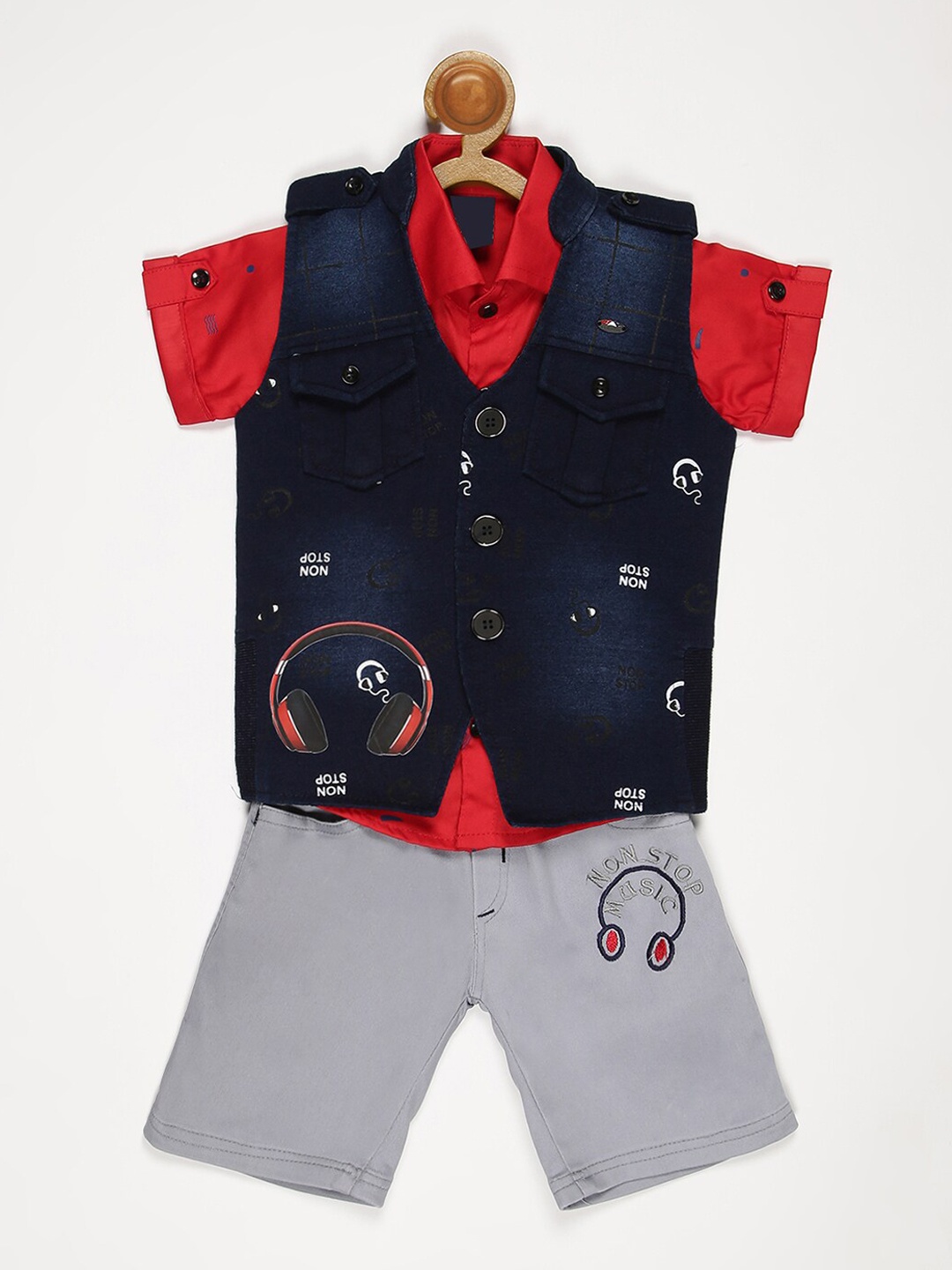 

V2 Value & Variety Boys Red & Blue Printed Shirt with Shorts