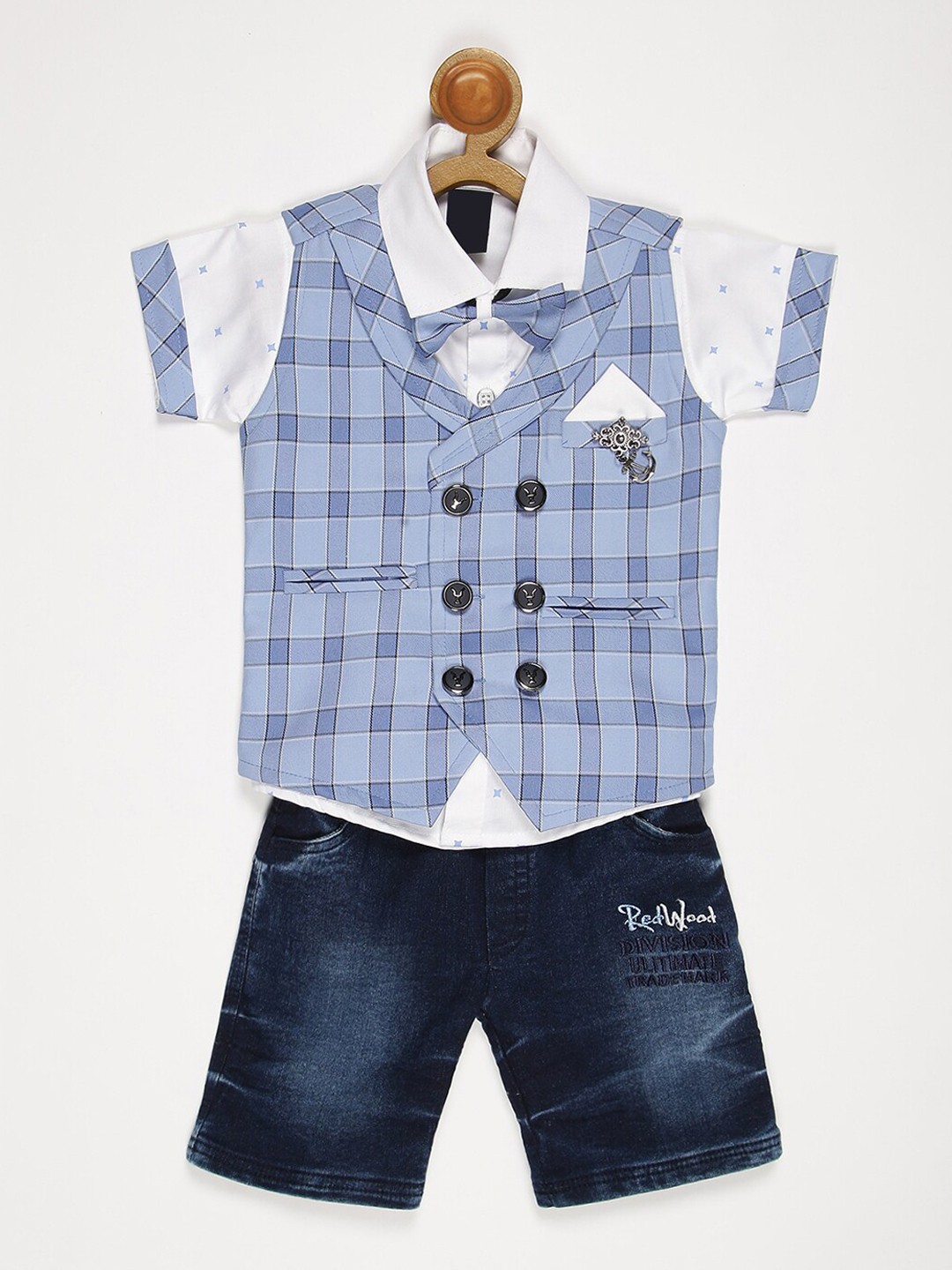 

V2 Value & Variety Boys Blue & White Printed Shirt with Shorts