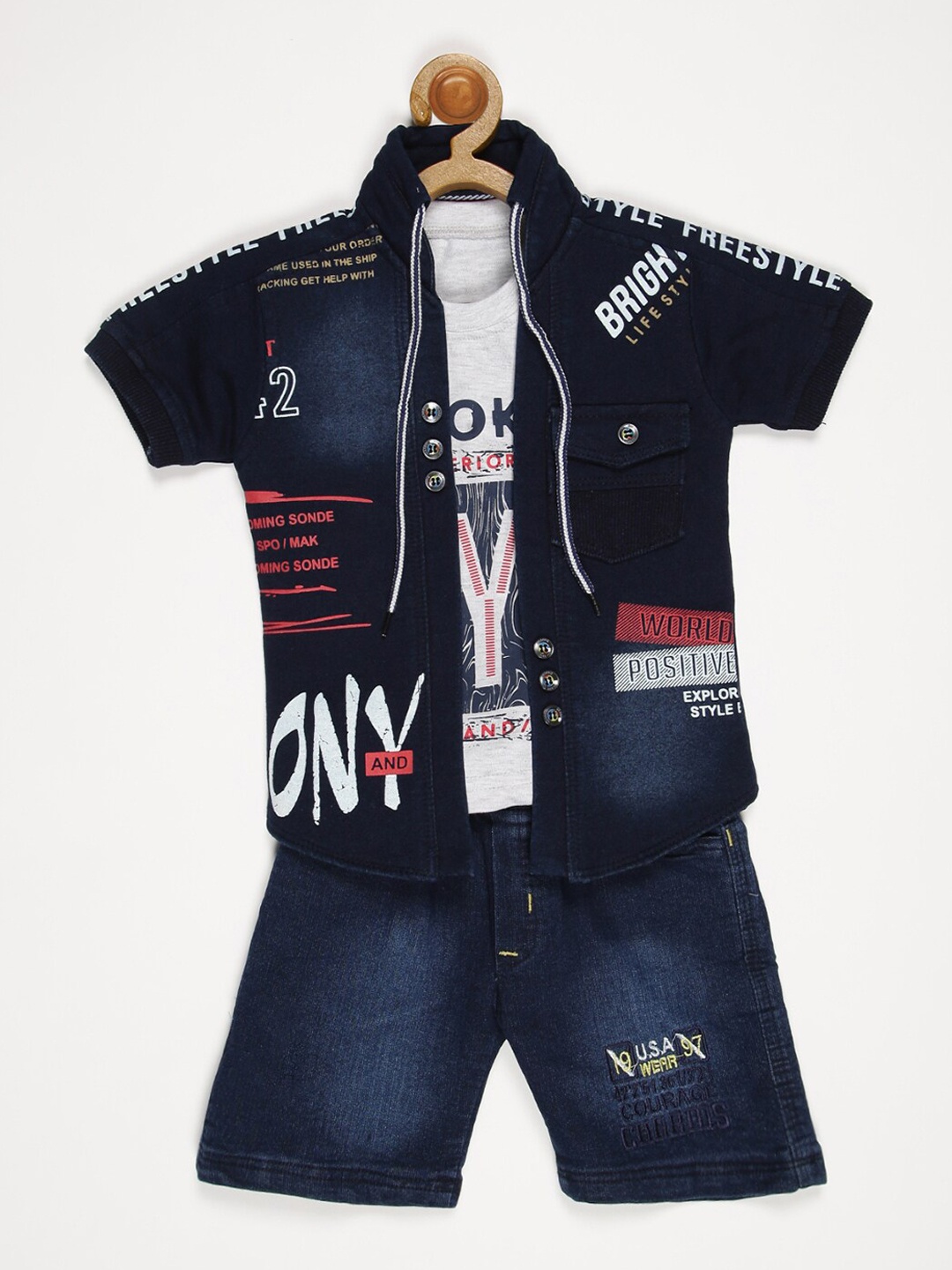 

V2 Value & Variety Boys Blue & Grey Printed Pure Cotton T-shirt with Shorts