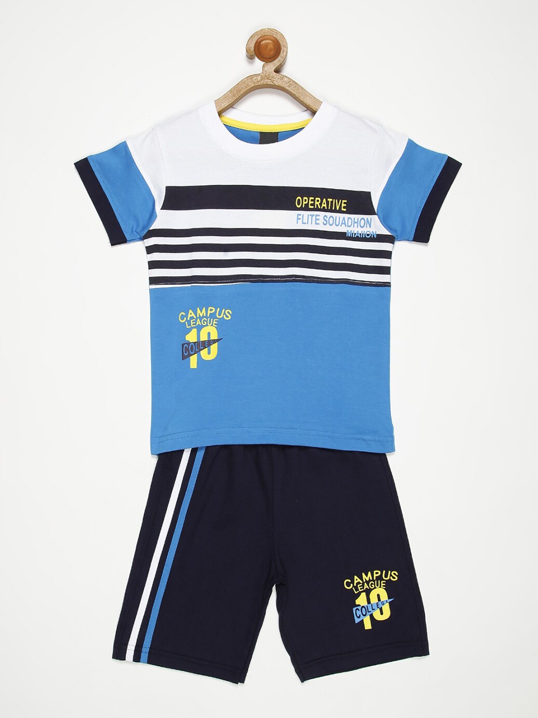 

V2 Value & Variety Boys Blue & White Striped Cotton T-shirt with Shorts