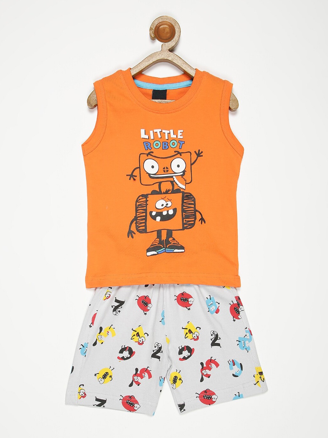 

V2 Value & Variety Boys Orange & White Printed T-shirt with Shorts