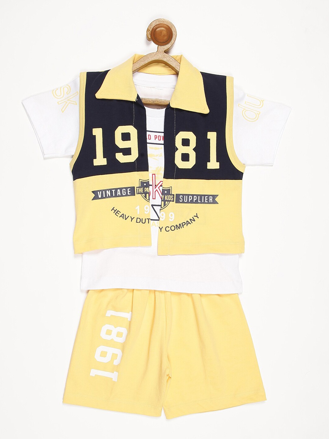 

V2 Value & Variety Boys Yellow & White Printed T-shirt with Shorts