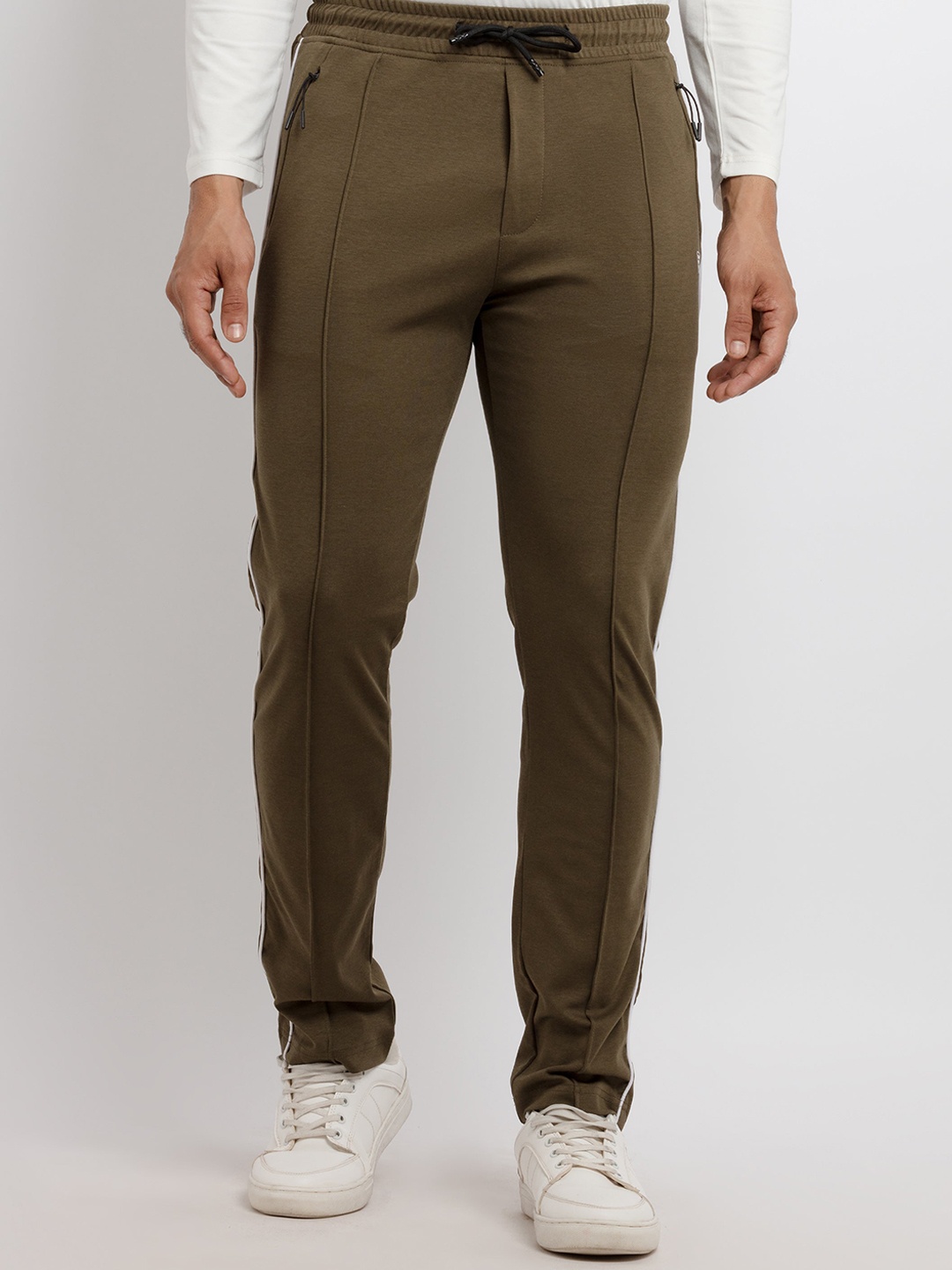 

Status Quo Men Olive Green Solid Cotton Track Pants