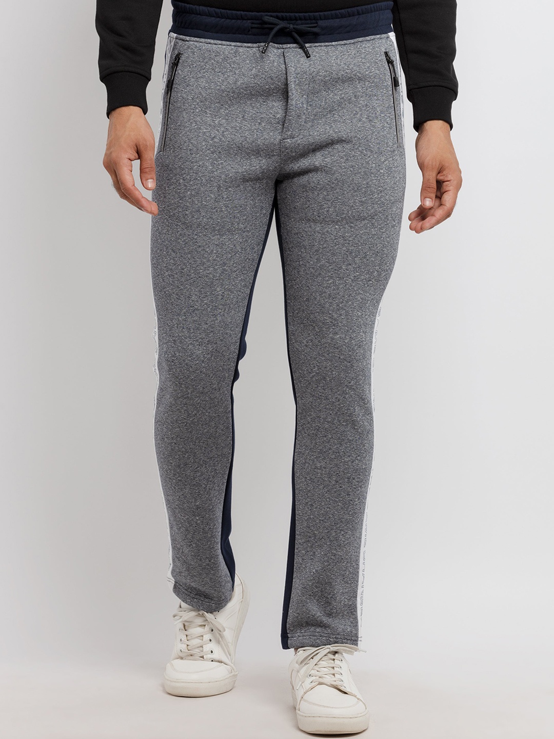 

Status Quo Men Navy Blue & Grey Solid Track Pants