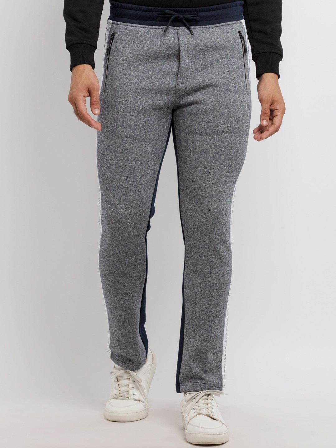 

Status Quo Men Navy Blue Printed Cotton Track Pants