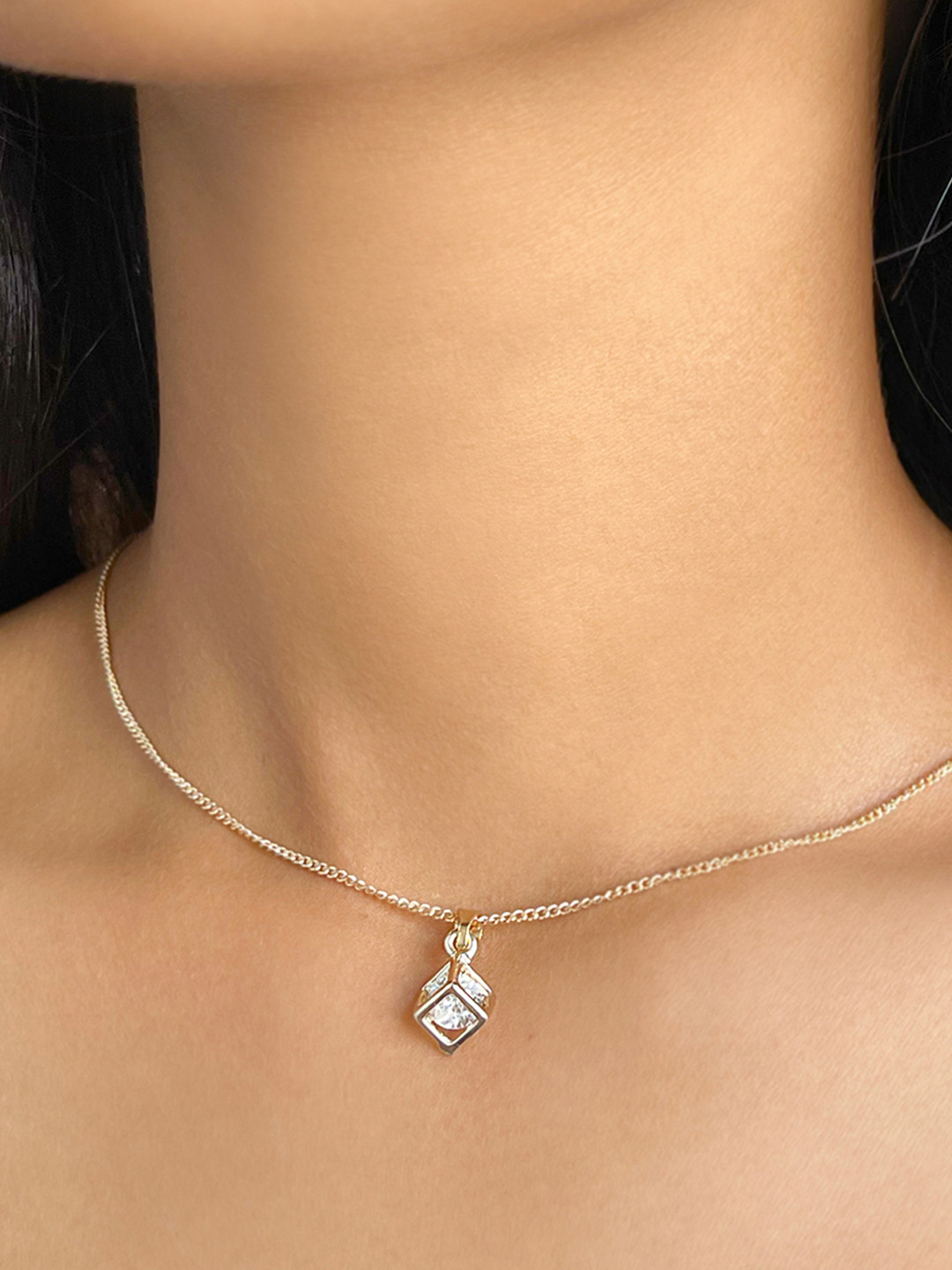

Ayesha Women Gold-Plated & White Cube Diamante Mini Pendant Necklace