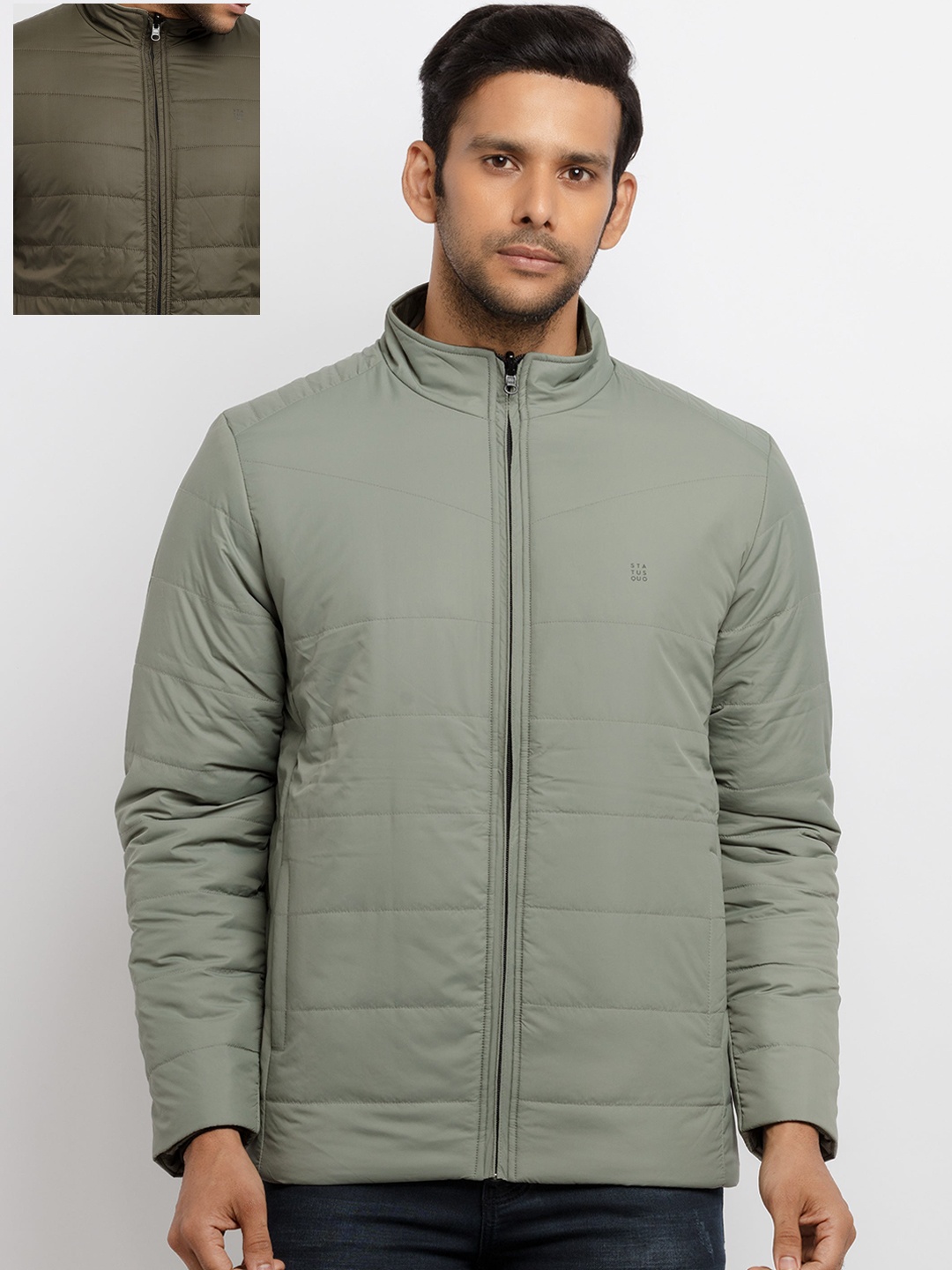 

Status Quo Men Olive Green & Grey Reversible Puffer Jacket