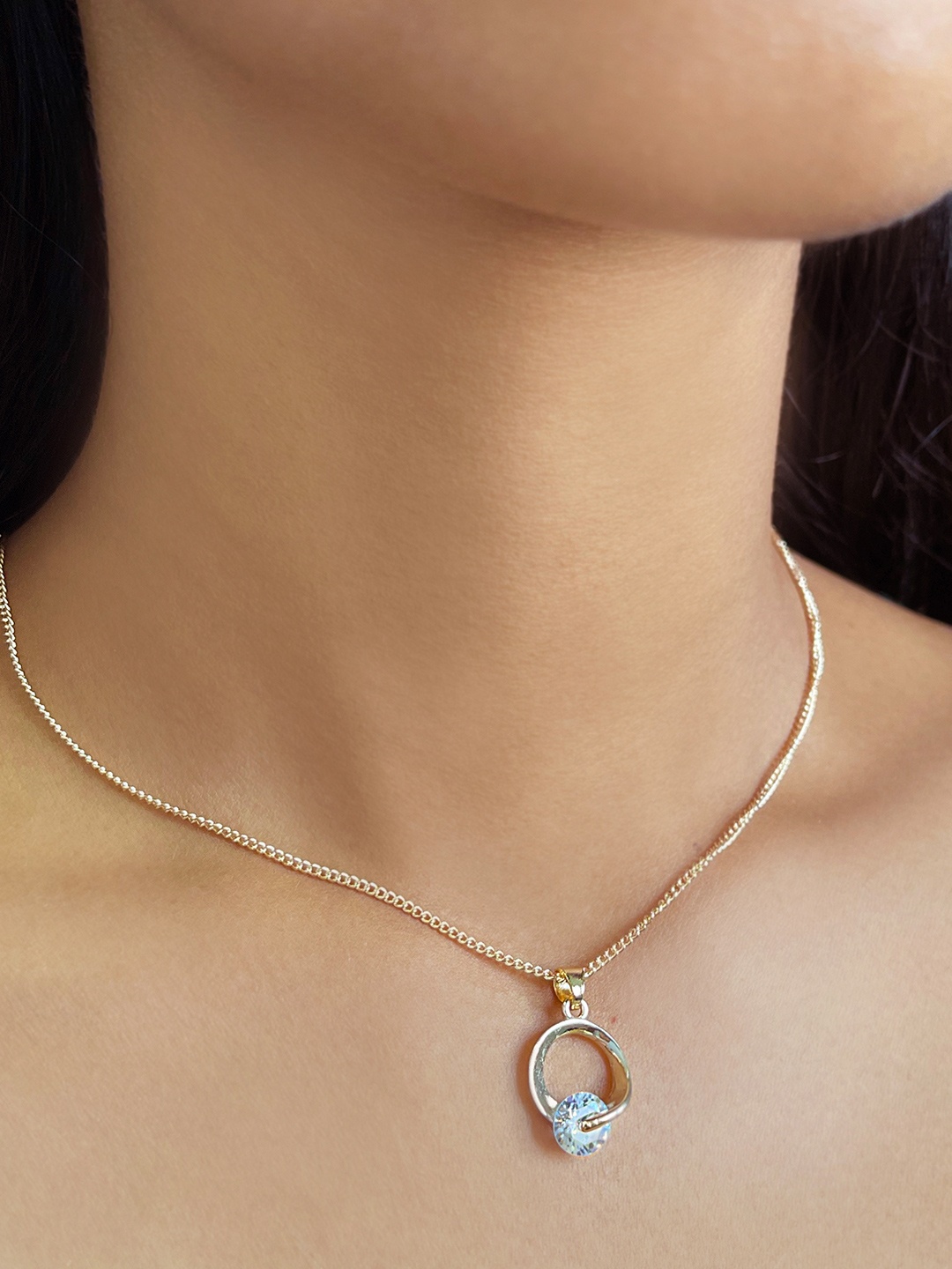 

Ayesha Circular Diamante Mini Pendant Necklace, Gold