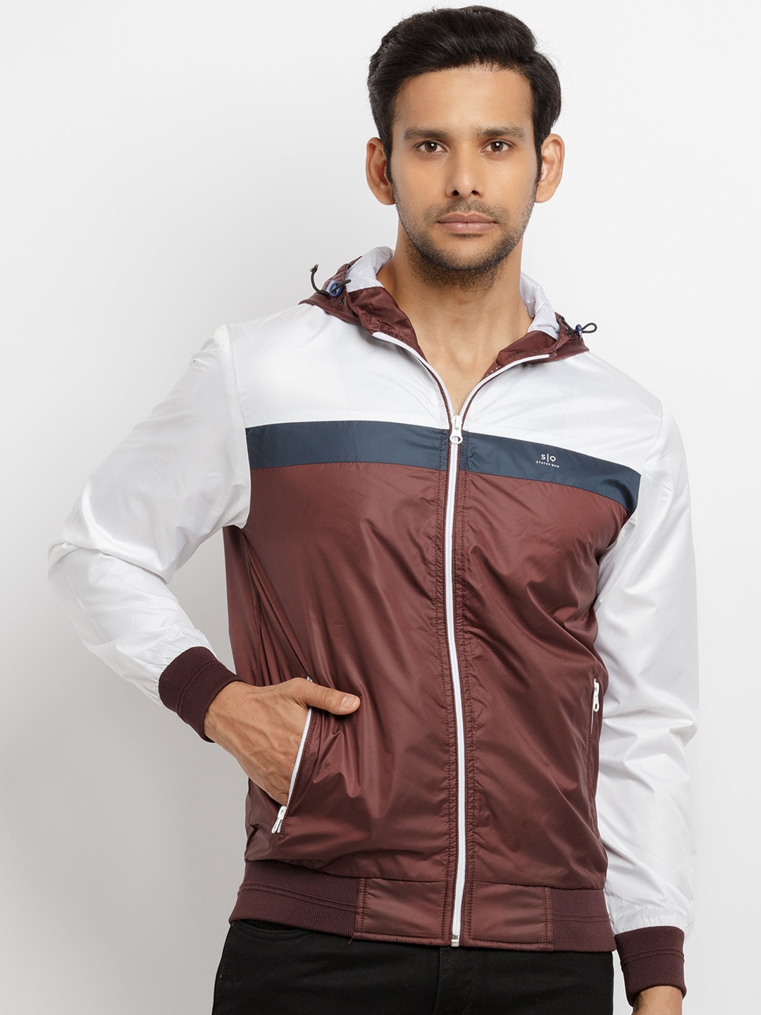 

Status Quo Men Maroon Colourblocked Bomber Jacket