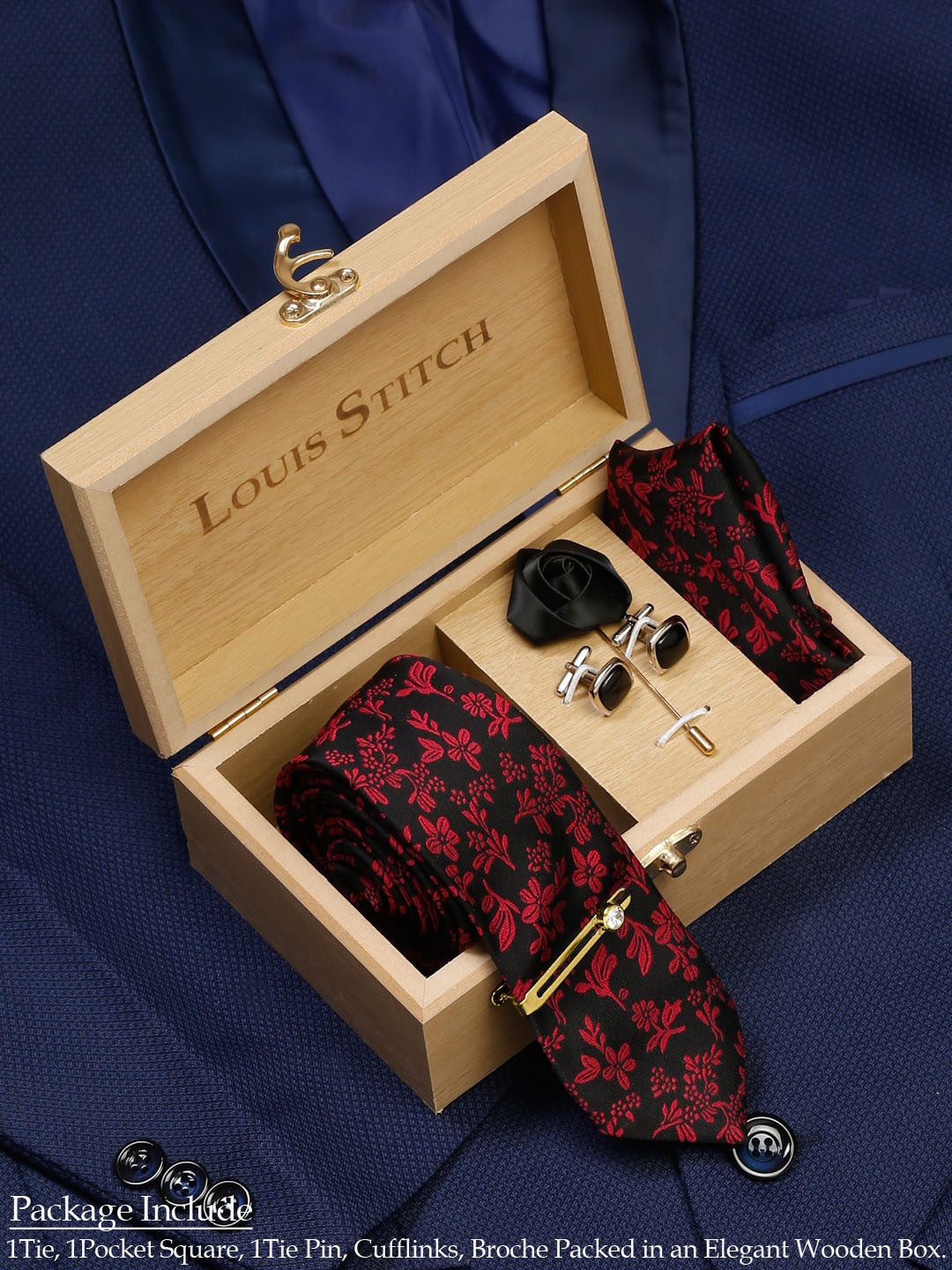 

LOUIS STITCH Men Italian Silk Necktie Accessory Gift Set, Pink