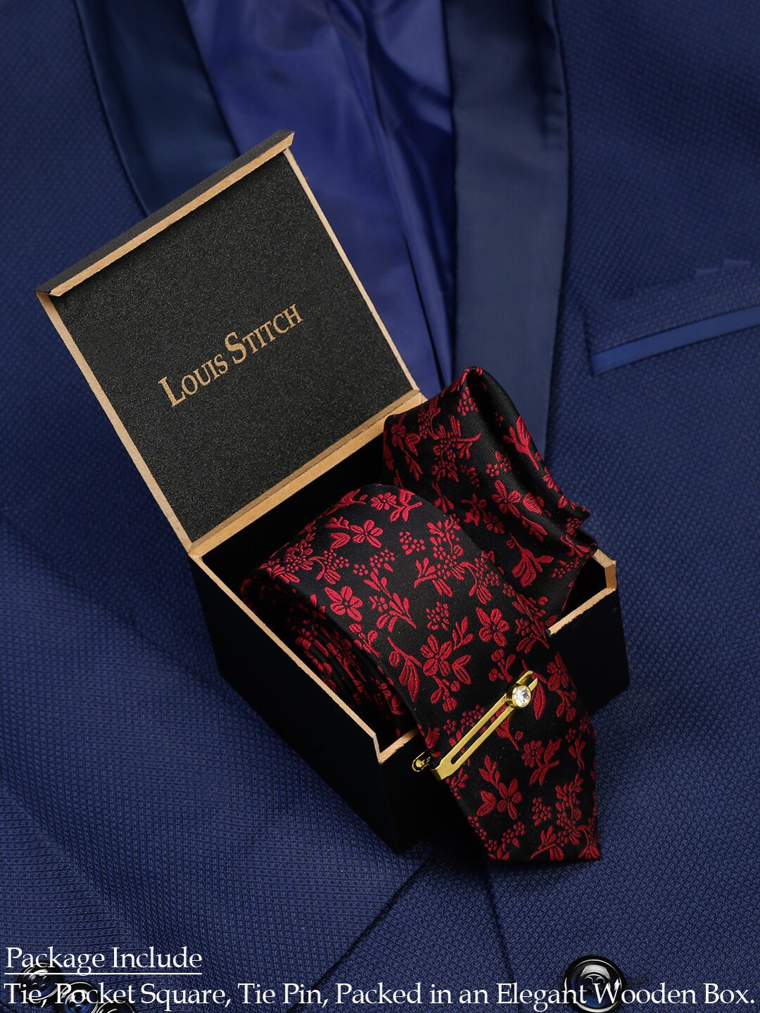 

LOUIS STITCH Men Rasin Pink Italian Silk Necktie Accessory Gift Set