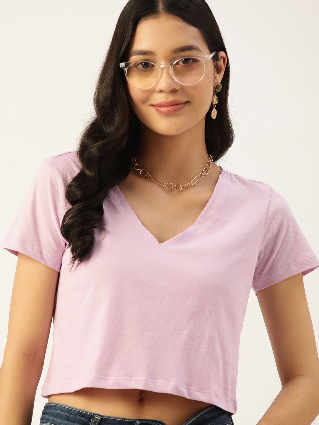 

DressBerry Women V-Neck Pure Cotton Raw Edge T-shirt, Lavender