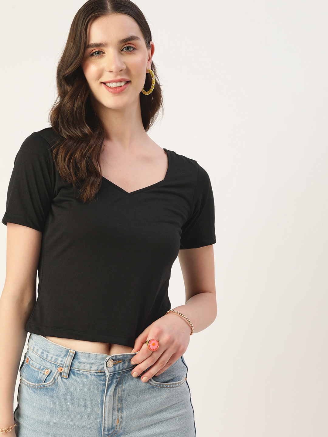 

DressBerry Sweetheart Neck Crop Top, Black