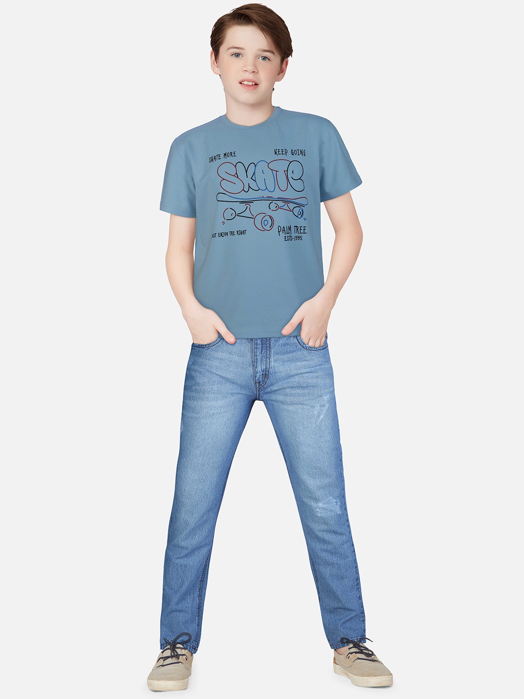 

Palm Tree Boys Blue Typography Printed T-shirt