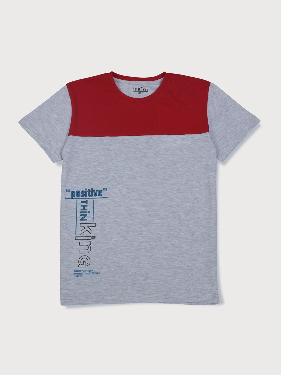 

Palm Tree Boys Grey & Red Typography Colourblocked Cotton T-shirt