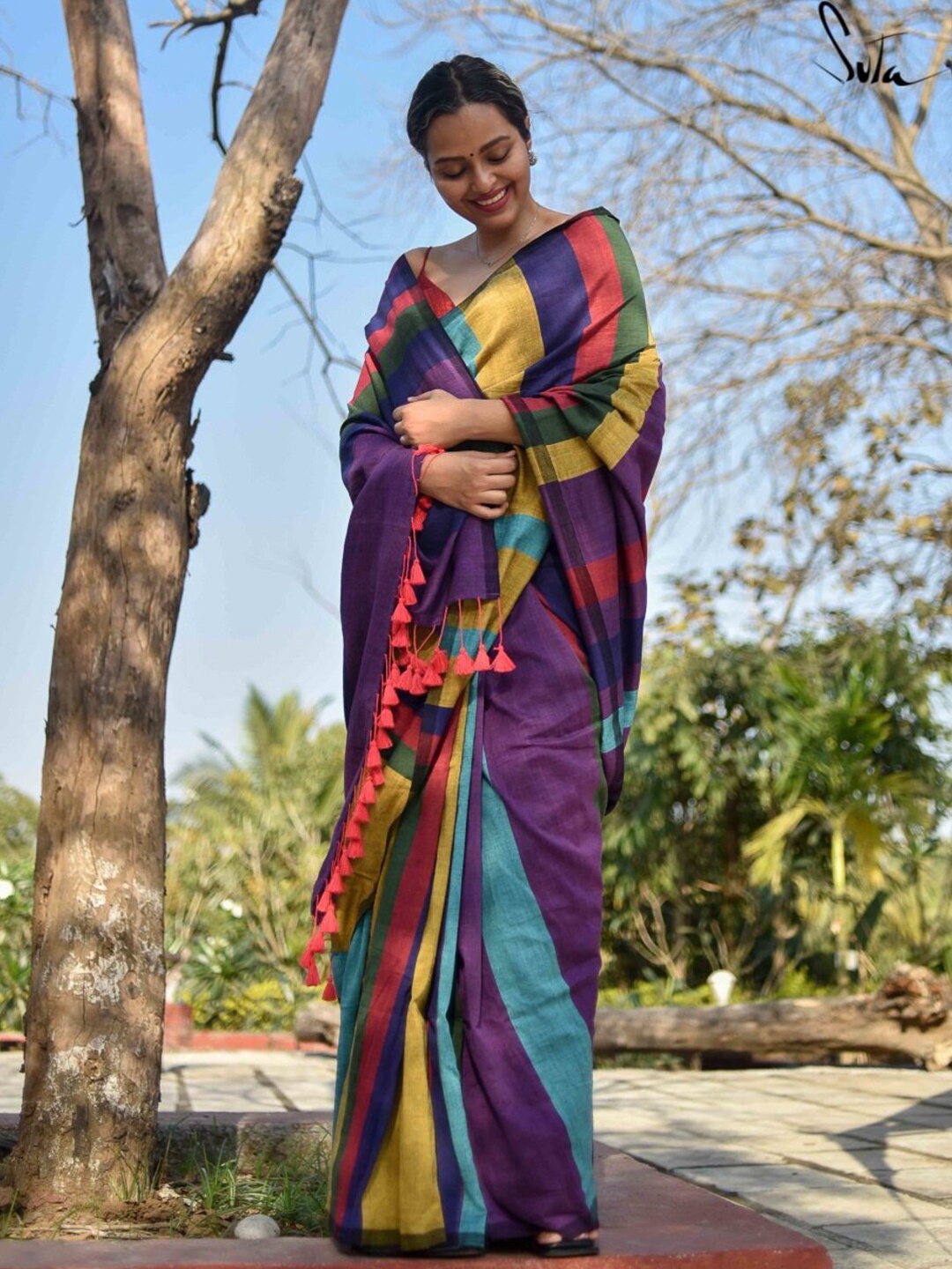 

Suta Purple & Blue Striped Pure Cotton Saree