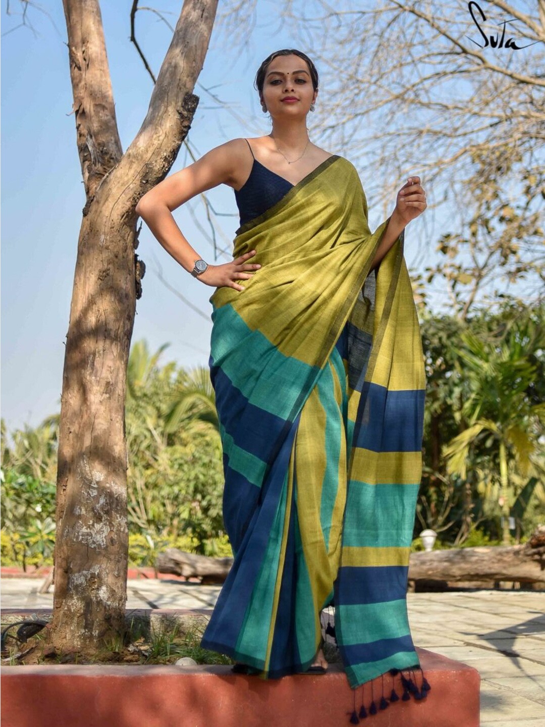 

Suta Blue & Green Striped Pure Cotton Saree