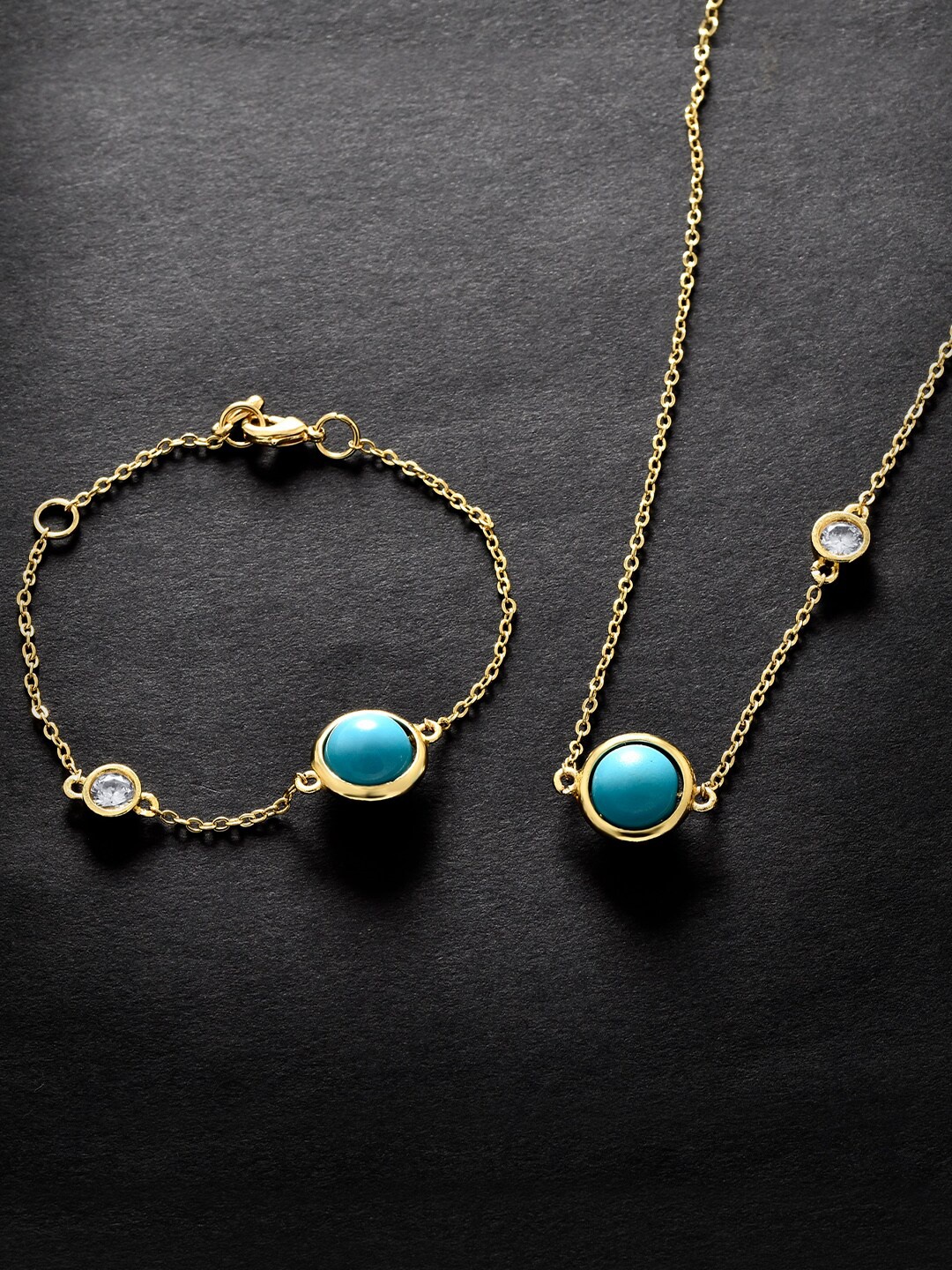

MINUTIAE Women Gold-Plated Blue & White Turquoise Stone Jewellery Set