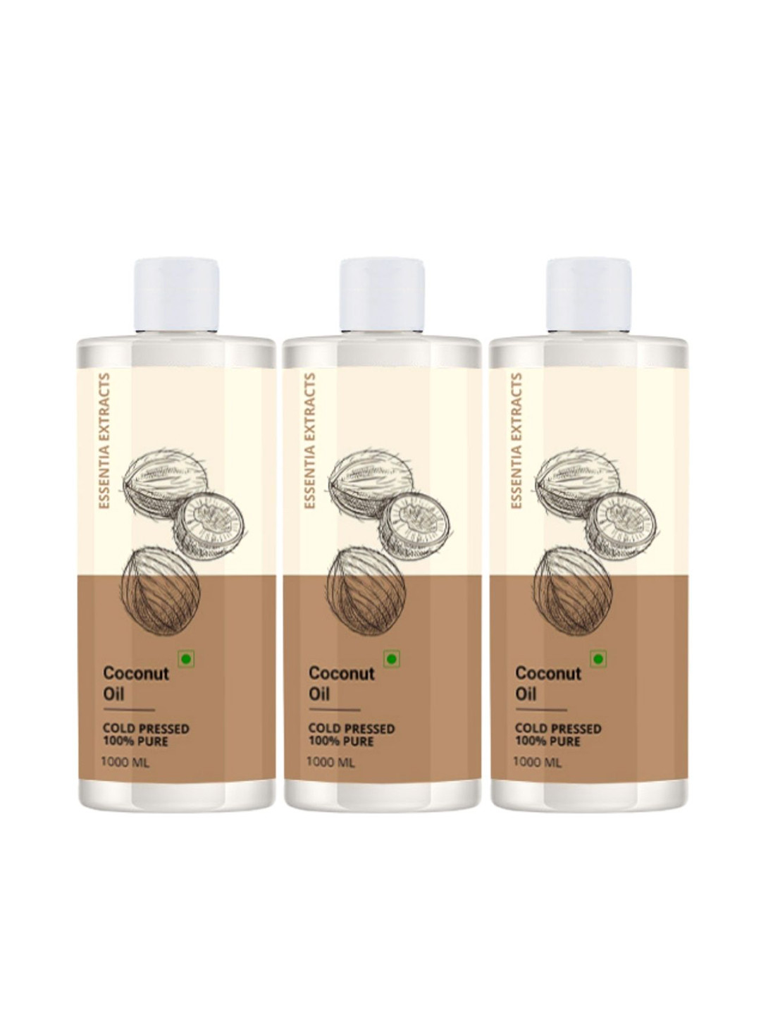 

ESSENTIA EXTRACTS Set of 3 Cold Pressed 100% Pure Coconut Oil - 1000 ml Each, Brown