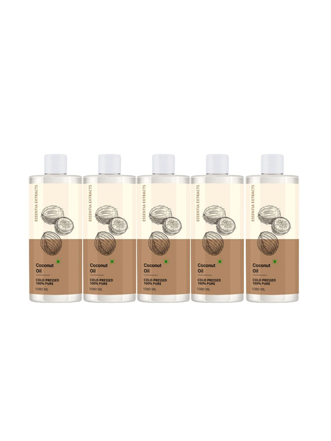 

ESSENTIA EXTRACTS Set of 5 Cold Pressed 100% Pure Coconut Oil - 1000 ml Each, Brown