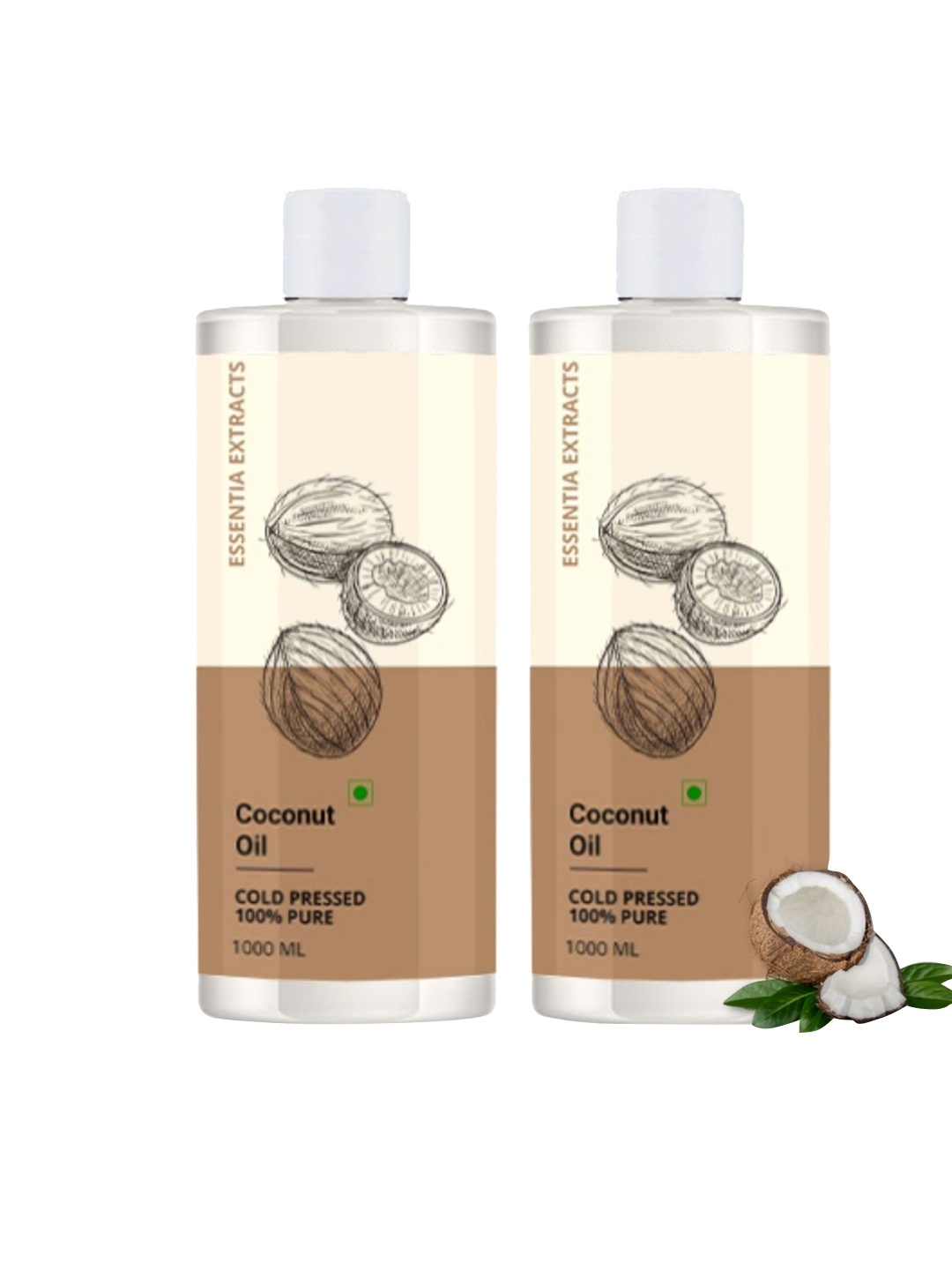 

ESSENTIA EXTRACTS Set of 2 Cold Pressed 100% Pure Coconut Oil - 1000 ml Each, Brown