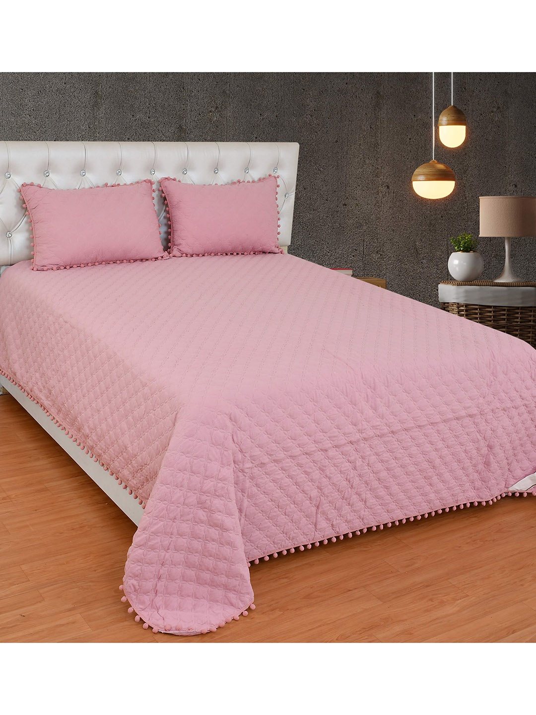 MORADO Pink Quilted Double Queen Bed Cover