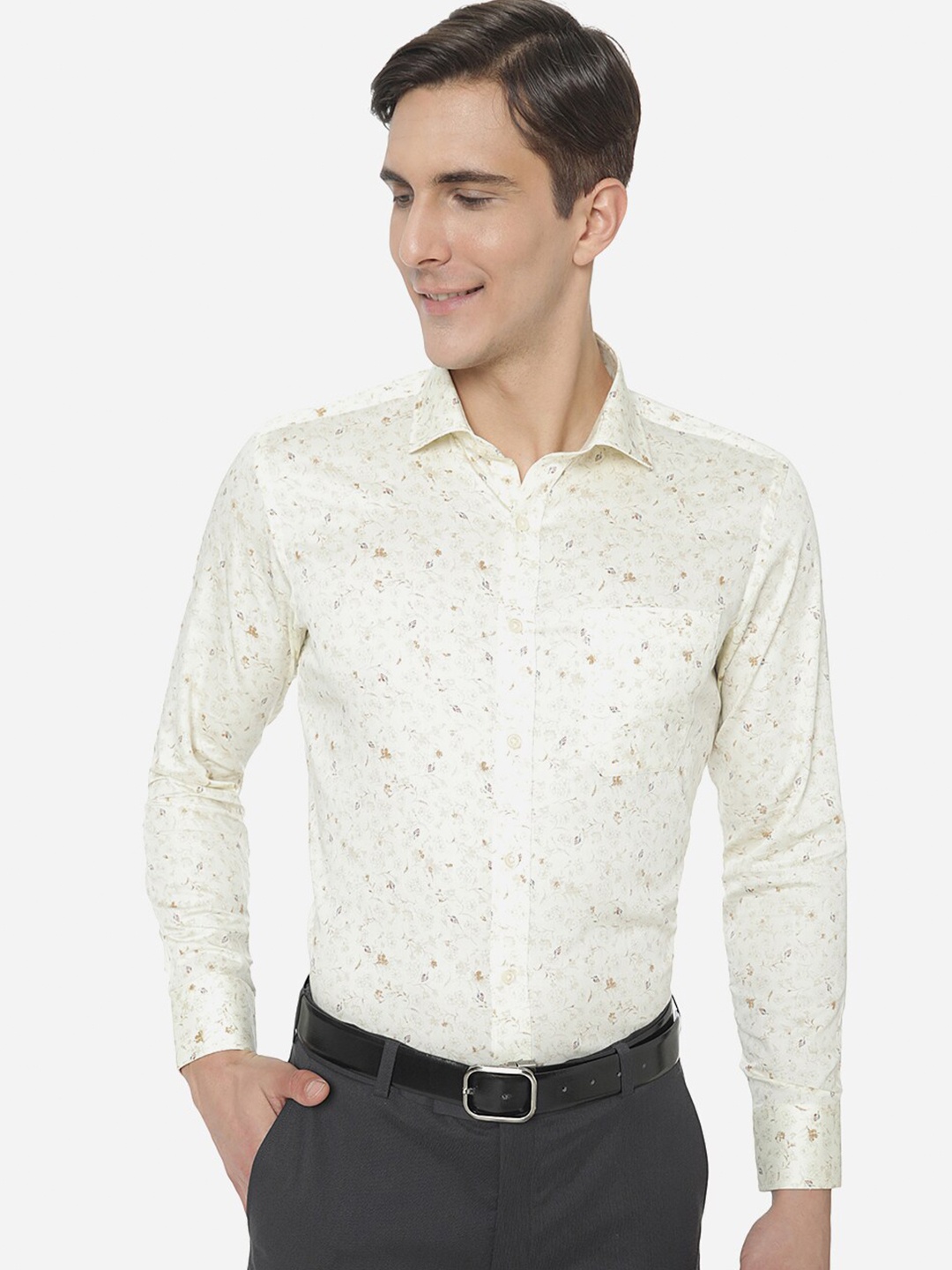

Greenfibre Men Cream-Coloured Slim Fit Printed Formal Shirt