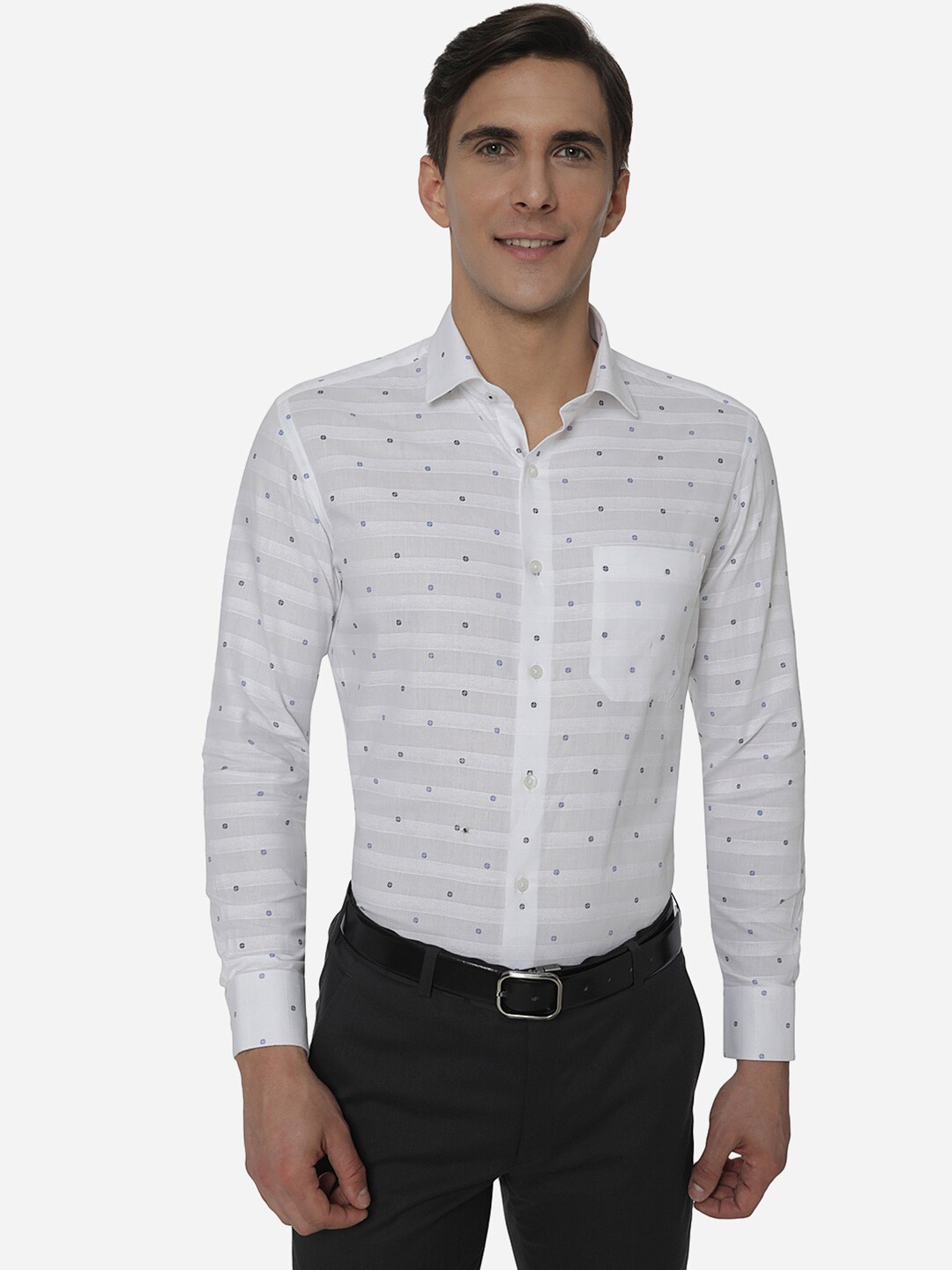 

Greenfibre Men White Slim Fit Printed Formal Shirt